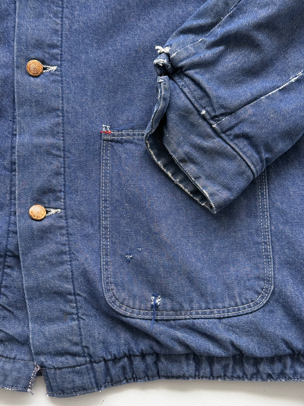 Blue Flannel Lined Denim 70's Vintage Chore Jacket - 2XL