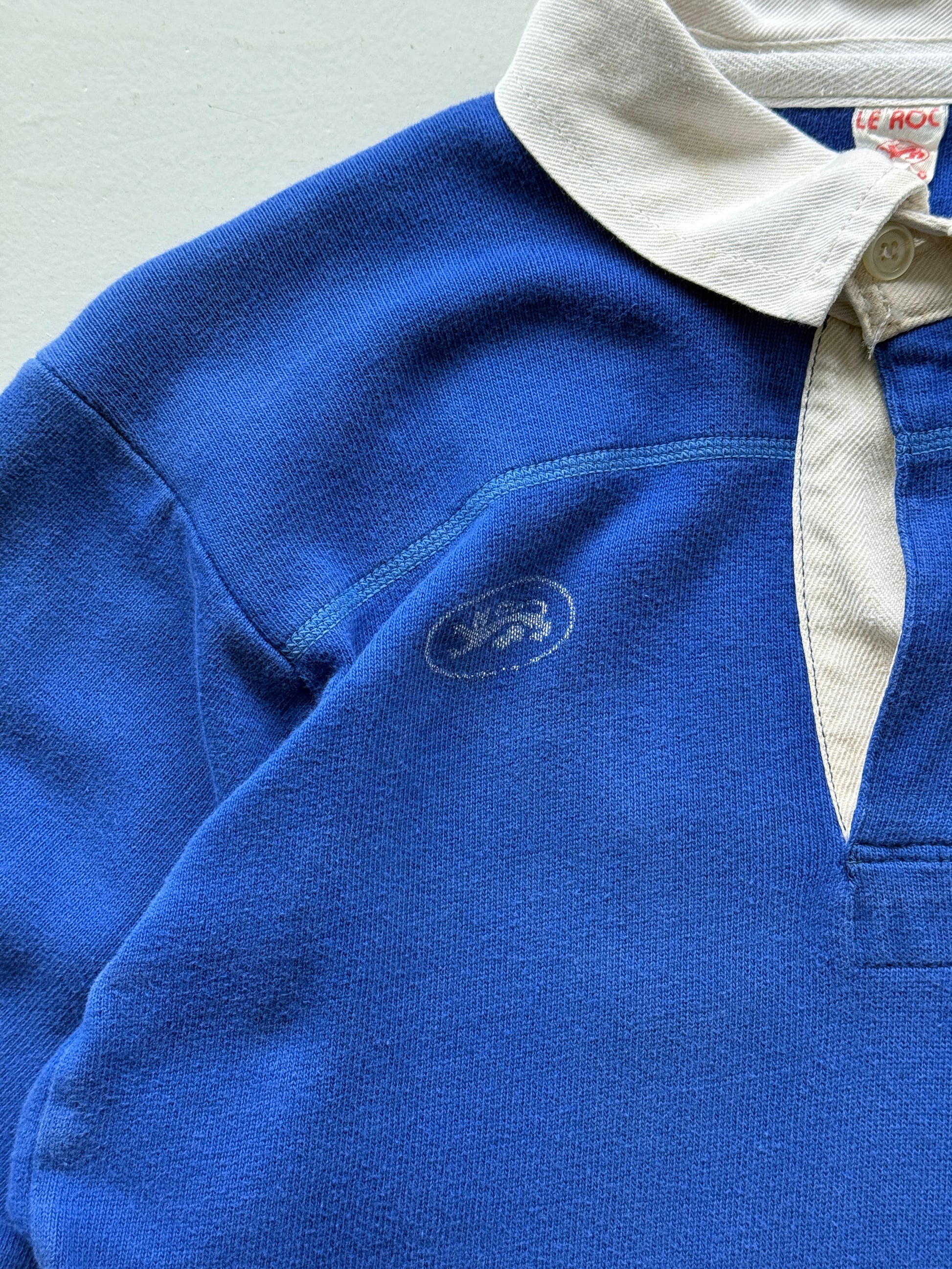 Blue French 80's Vintage Long Sleeve Rugby Jersey Polo - Medium
