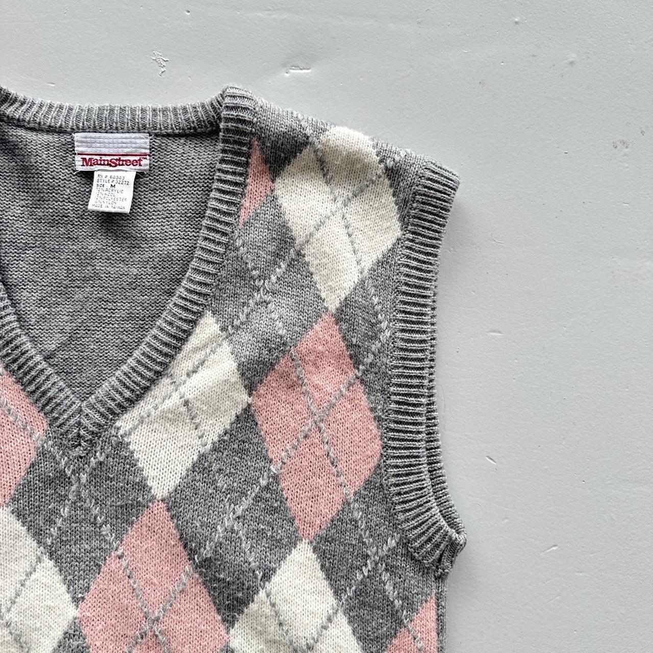Pink and Grey Argyle 90s Vintage Woollen Sweater Vest - Medium