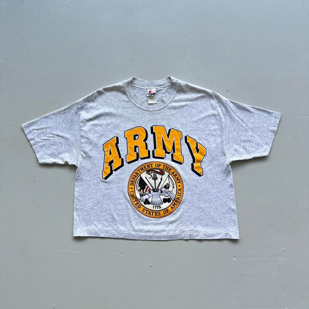 Grey Army 90s Vintage Cropped T-shirt - Large
