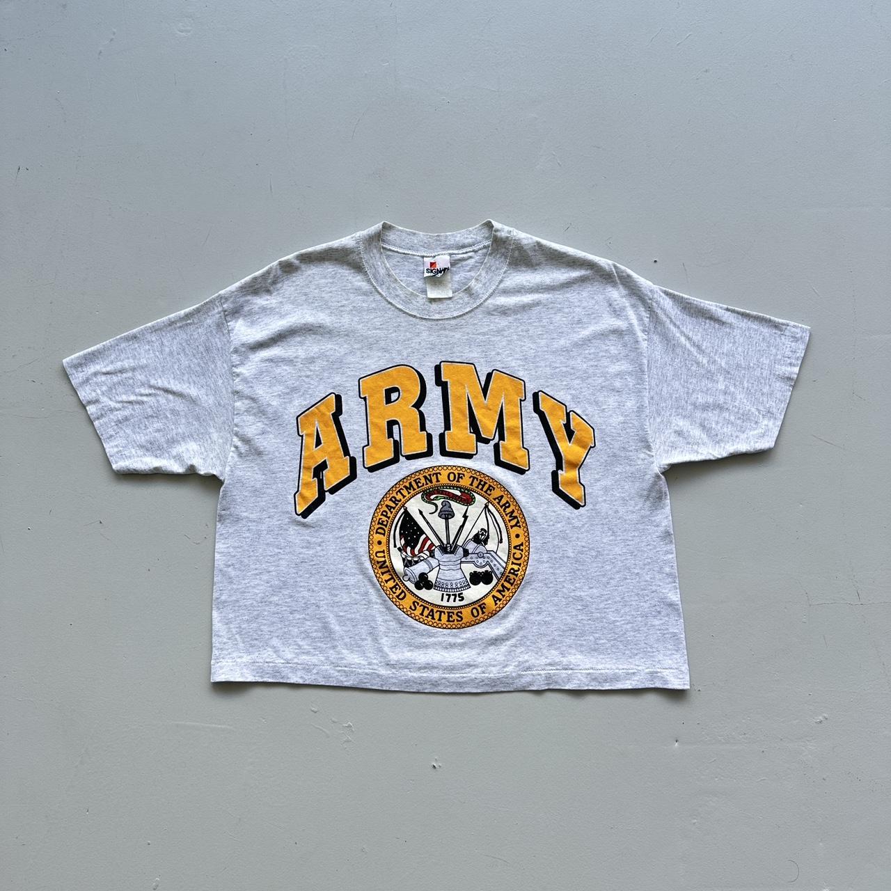 Grey Army 90s Vintage Cropped T-shirt - Large
