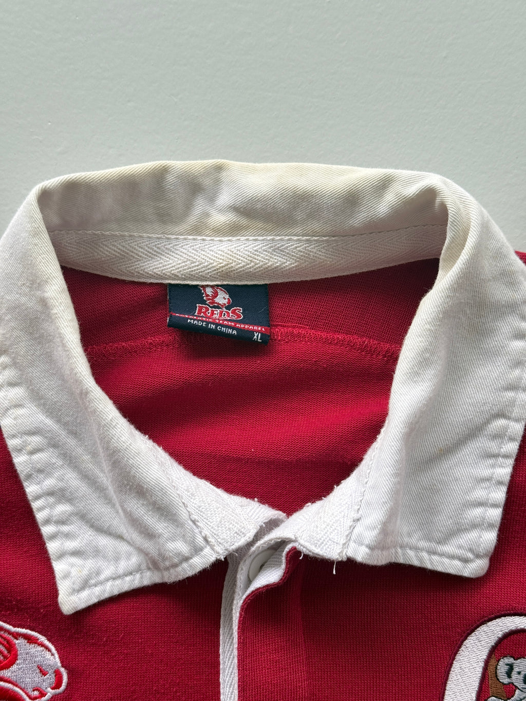 Red Queensland Reds 00's Vintage Short Sleeve Rugby Polo Jersey - Large