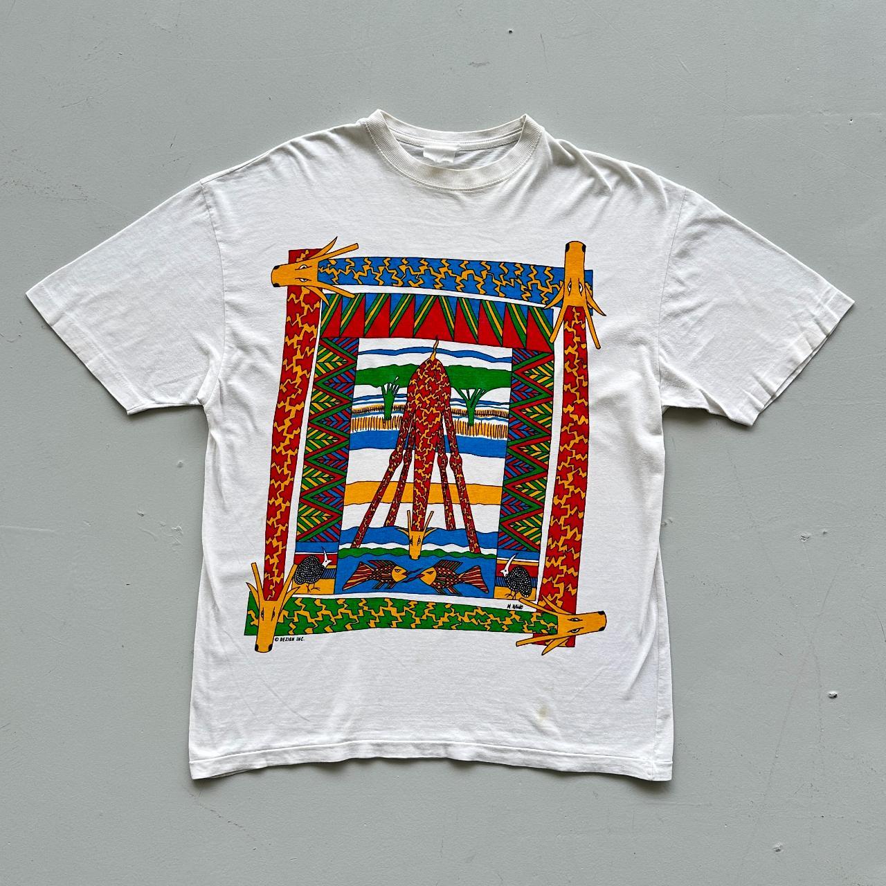 White Abstract Art Giraffe Vintage 90's T-shirt - Medium