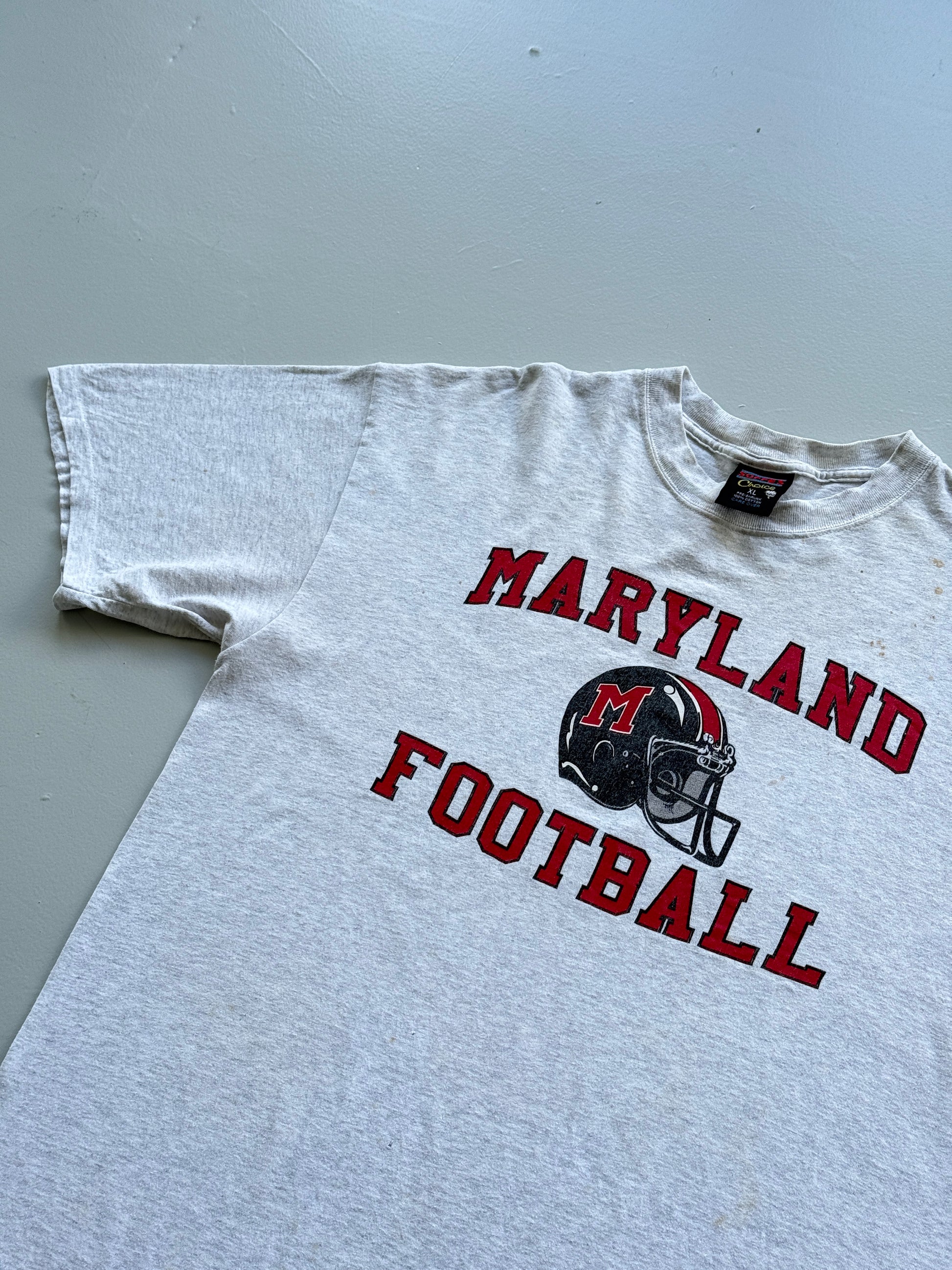 Grey Maryland Football 90's Vintage Single Stitch Graphic T-Shirt - XL
