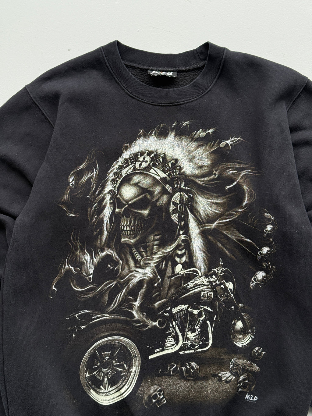 Wild Gothic Skull Biker 00's Vintage Graphic Sweatshirt - Medium