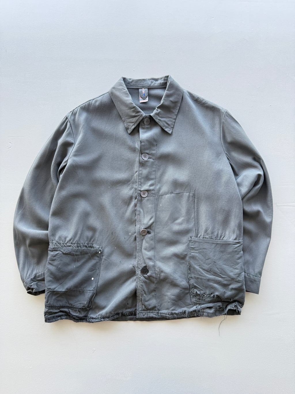 Grey Thrashed French Chore Jacket 90's Vintage Workwear CH318 - Small
