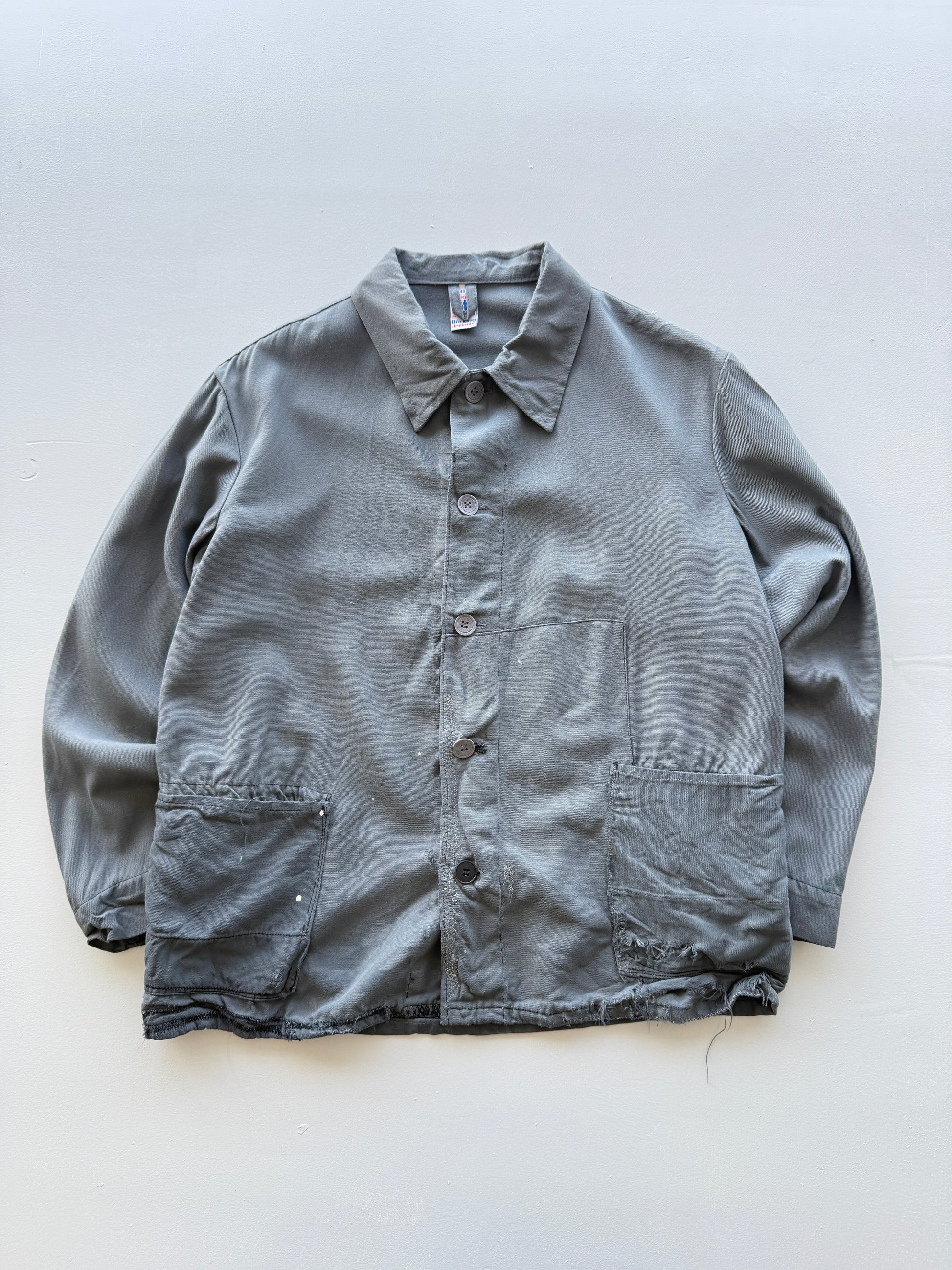 Grey Thrashed French Chore Jacket 90's Vintage Workwear CH318 - Small