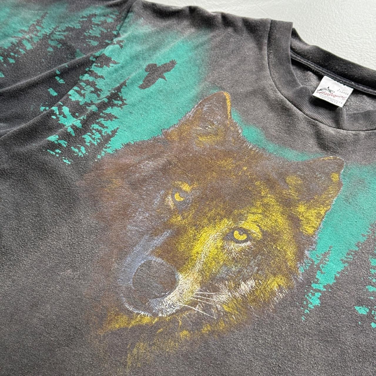 Faded Black Wolf 90s Vintage Graphic T-Shirt - Large
