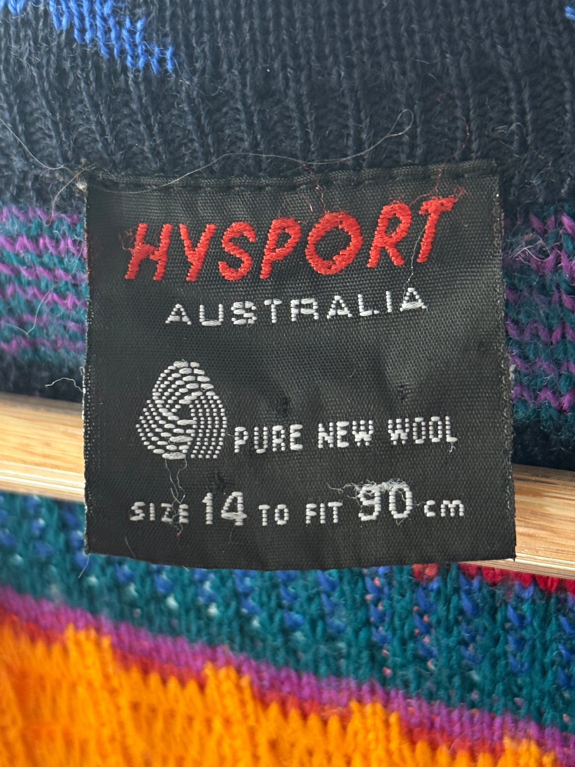 Colourful 3D Knit Woollen 90's Australian Hysport Cardigan -14 / Mens Medium