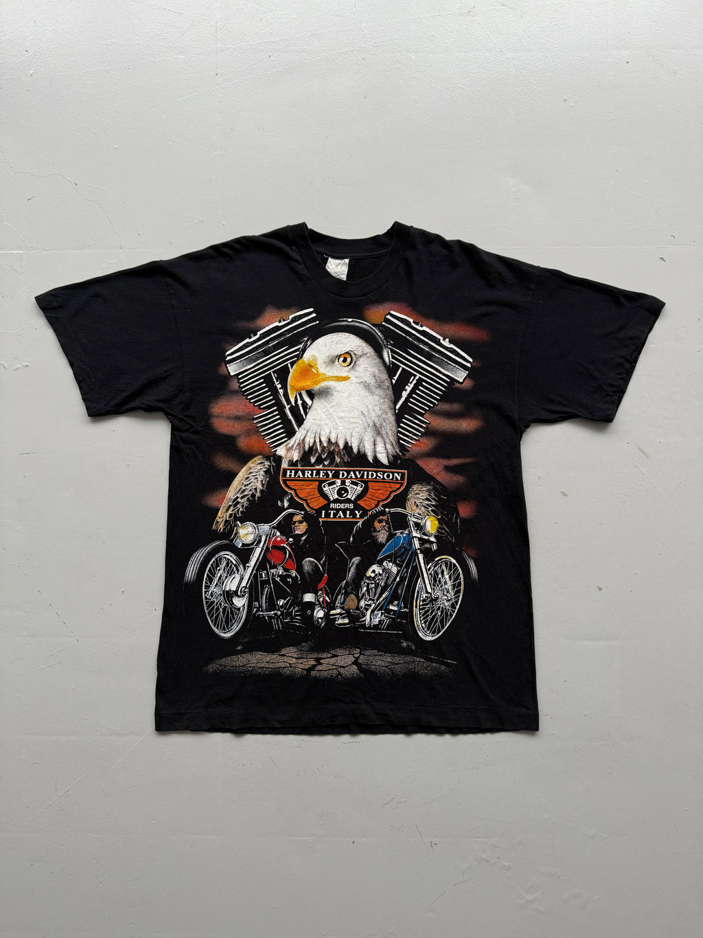 Black Italian Harley Davidson Vintage T-Shirt 90's - Large