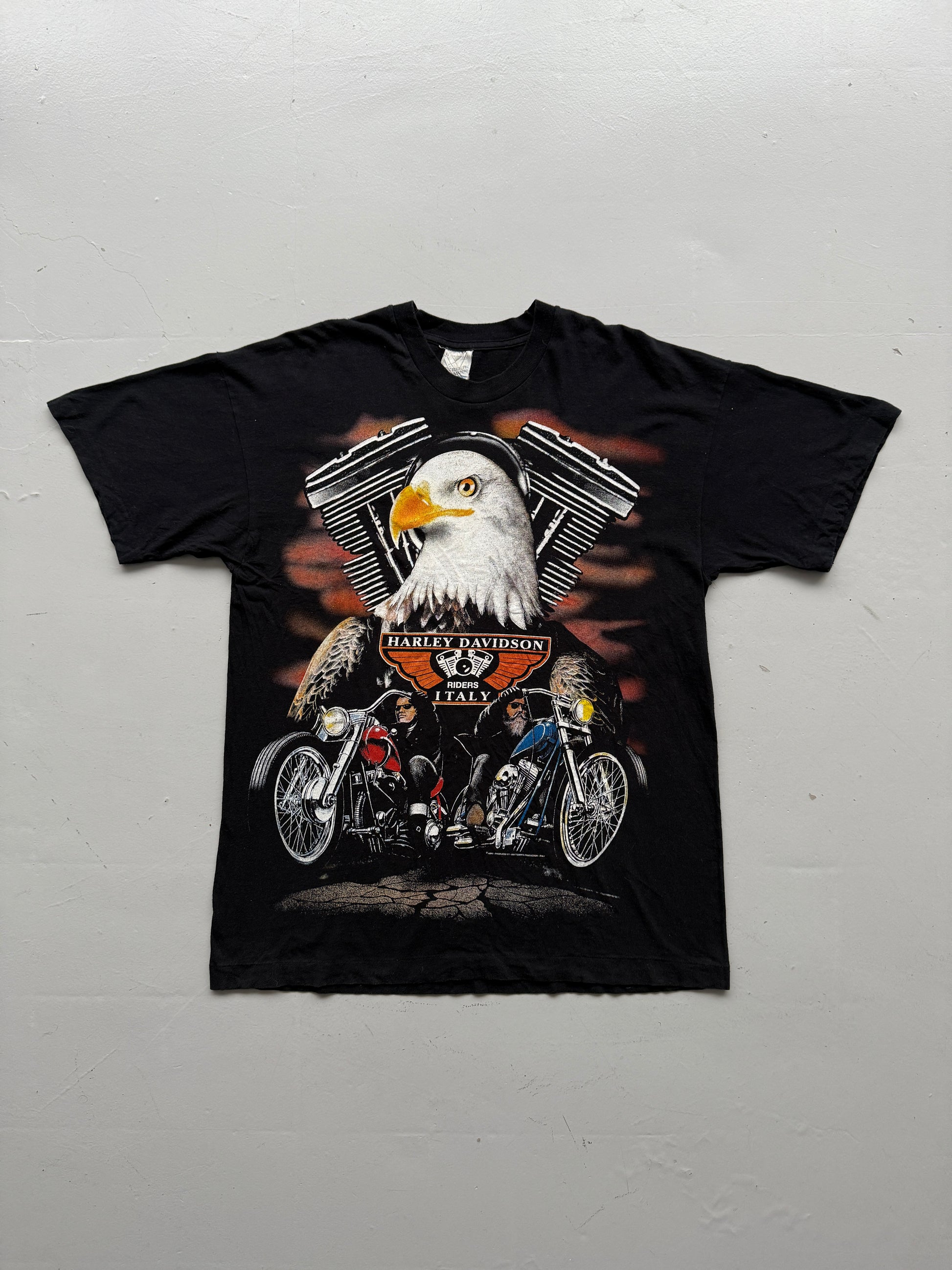 Black Italian Harley Davidson Vintage T-Shirt 90's - Large