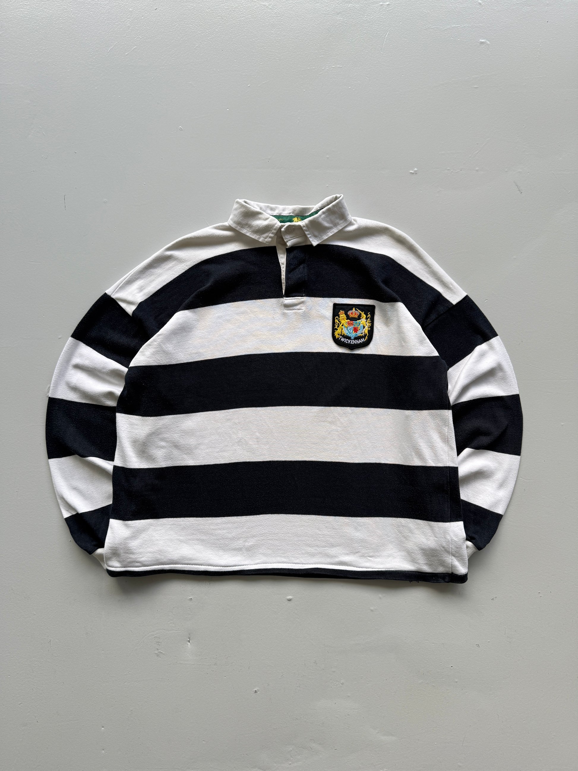 Navy Striped Twickenham 90's Vintage Long Sleeve Rugby Jersey Polo - Cropped XL