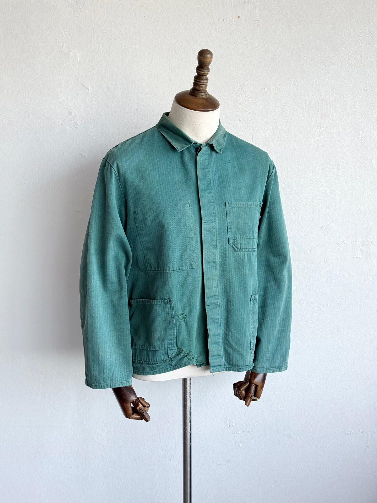Thrashed Green French 1960s Vintage Workwear Chore Jacket CH504