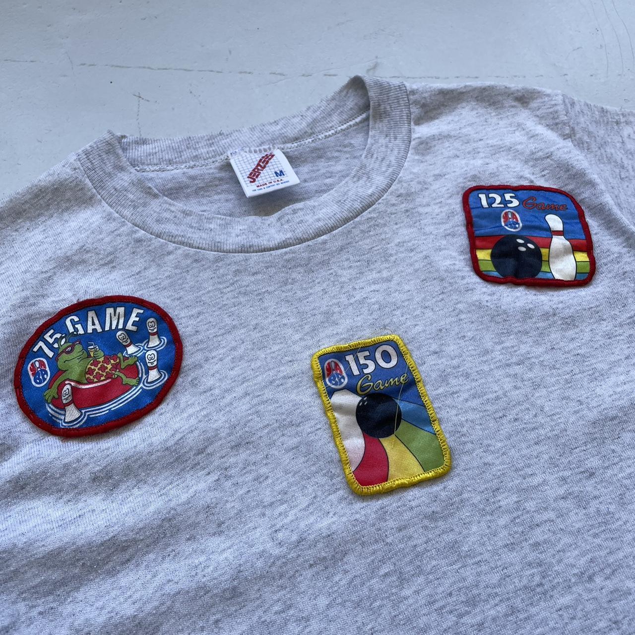 Grey Patchwork Bowling 80s/90s Americana Vintage T-shirt - Small