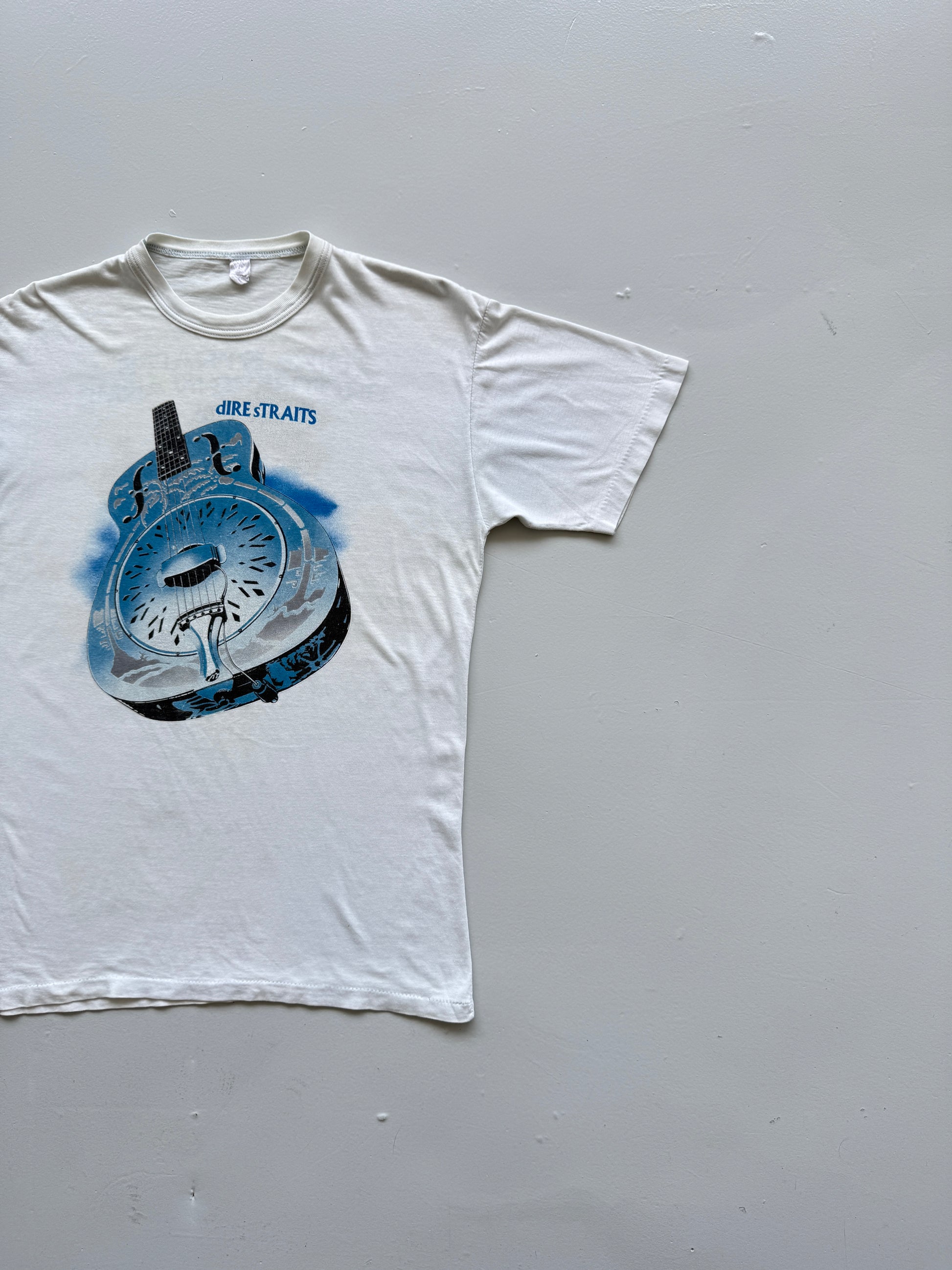 White Dire Straits 80's Vintage Single Stitch Graphic Band Tour T-Shirt - Medium