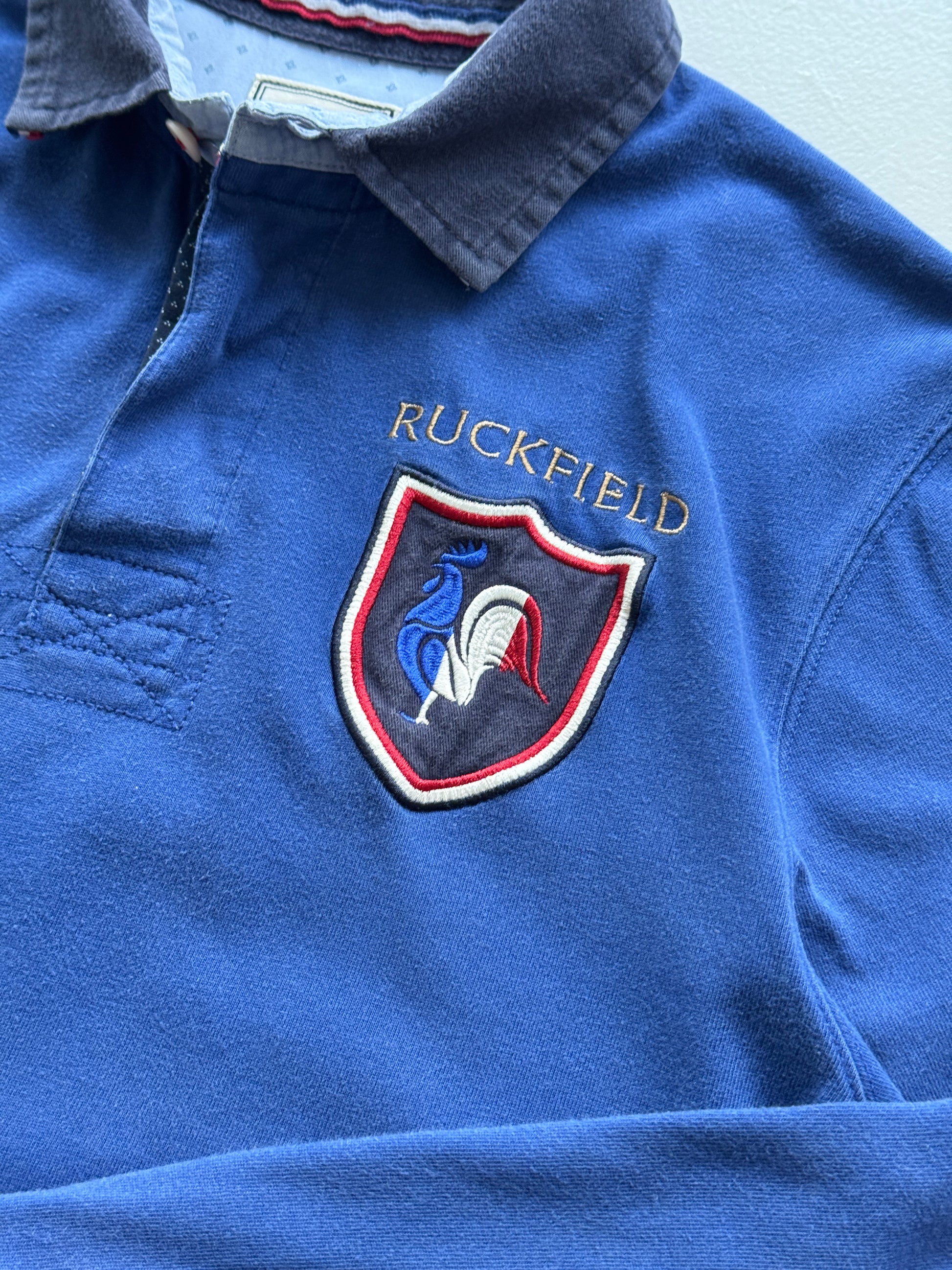 Blue France 00's Vintage Long Sleeve Polo Jersey - Medium