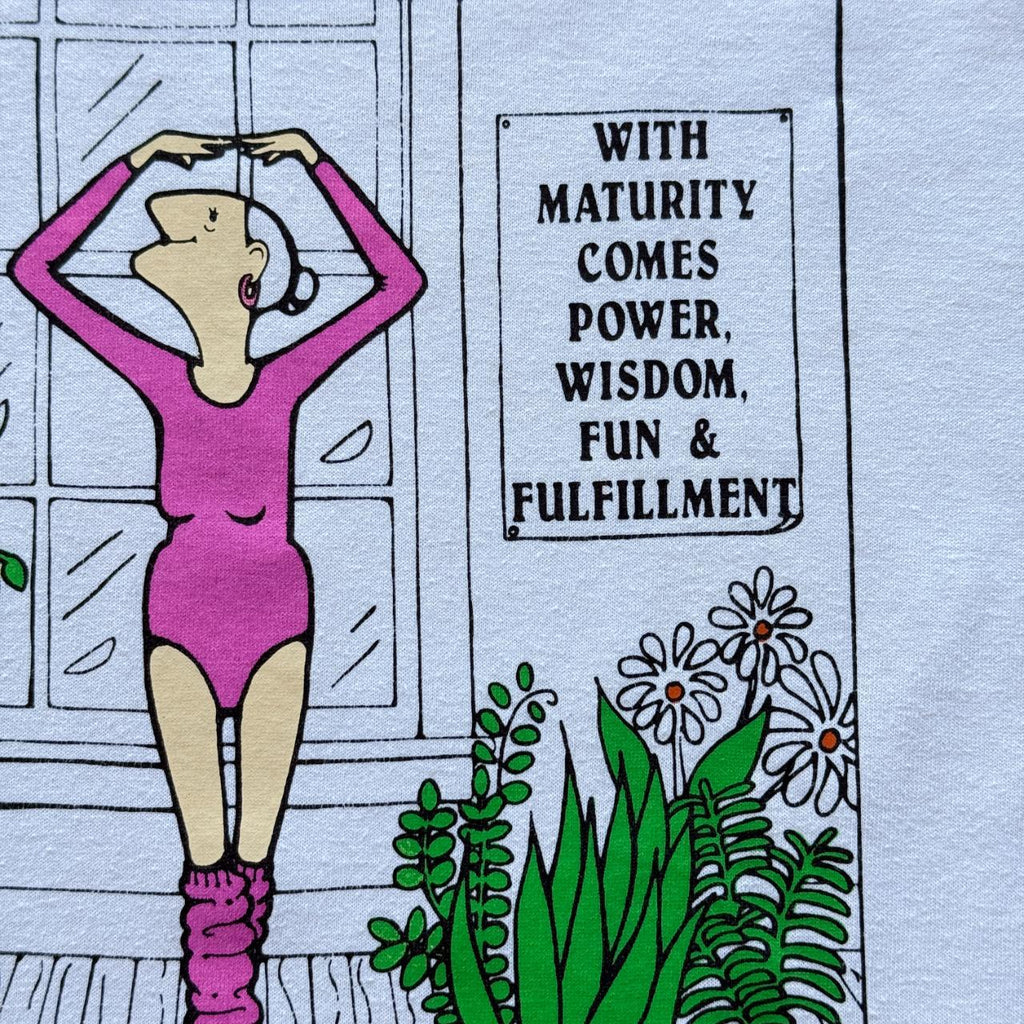 White Aging Gracefully Cartoon Vintage 90s T-shirt - Large