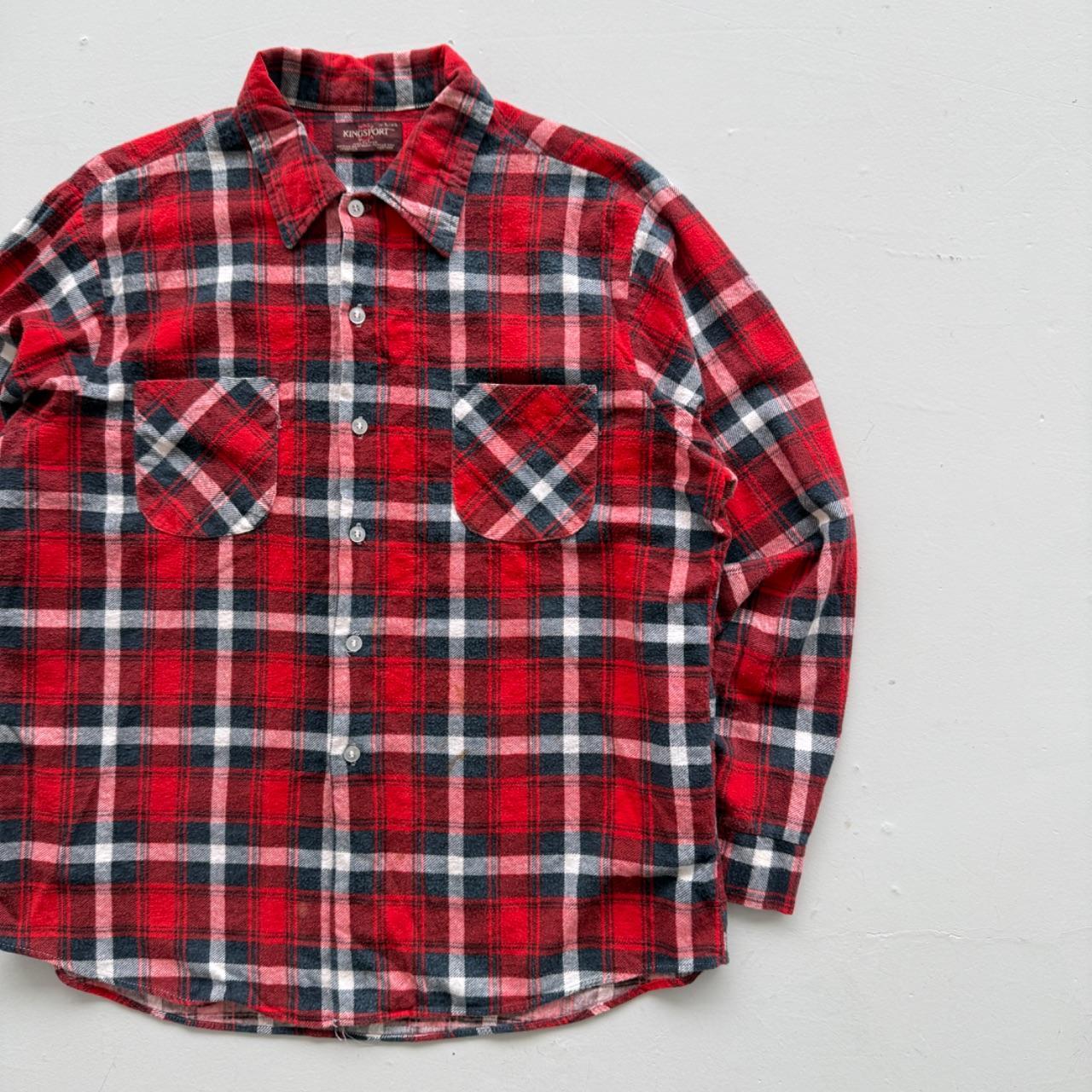 Red and Navy Checkered Kingsport 90s Vintage Long Sleeve Shirt - XL