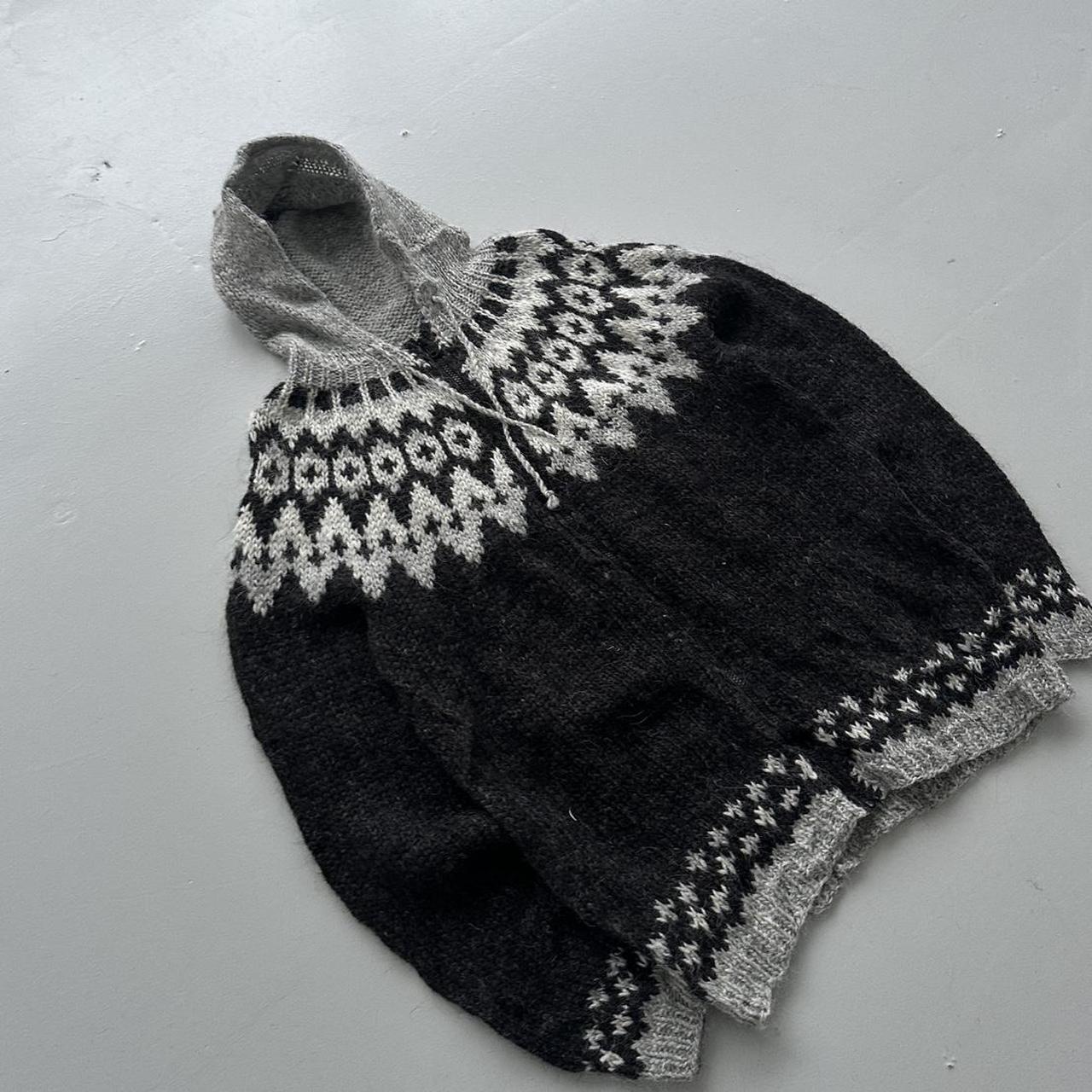 Charcoal Grey Hand Made 80s Vintage Woollen Knit Full-Zip Jumper / Hoodie - Large
