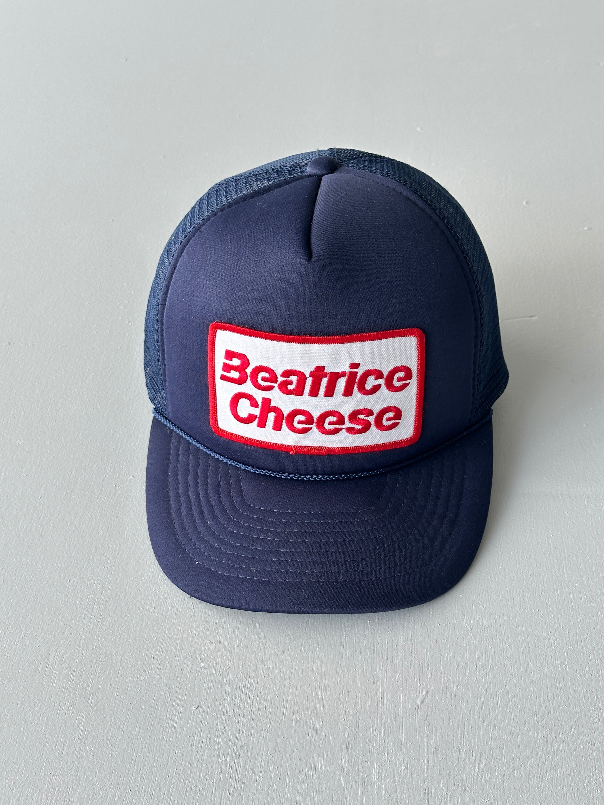 Navy Beatrice Cheese 80's Vintage Foam and Mesh SnapBack Trucker Cap