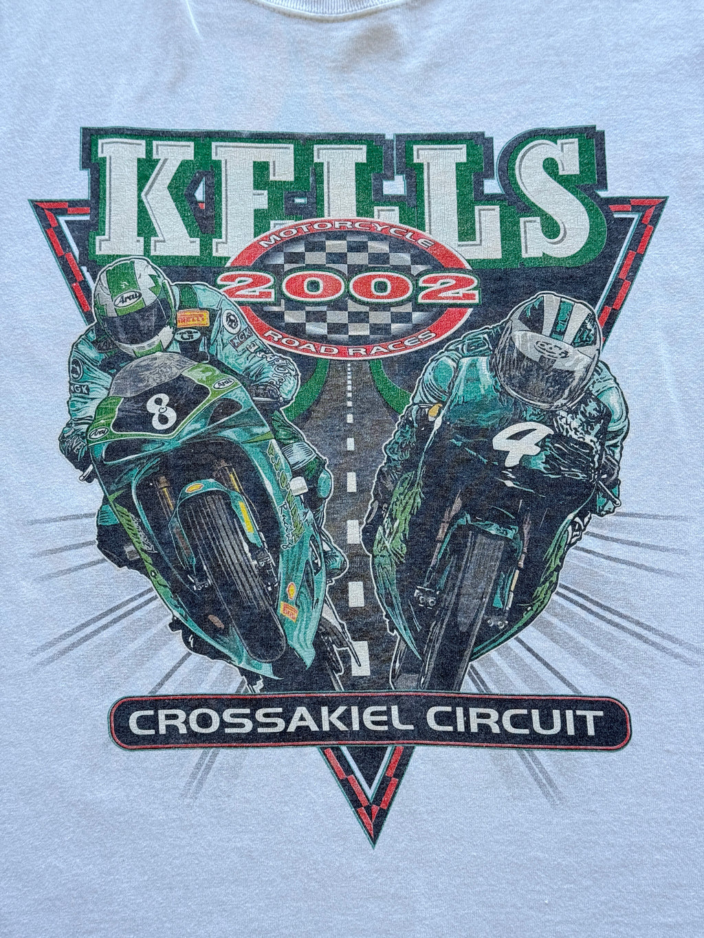 White Kells 2002 Motorcycle Road Races Crossakiel Circuit Y2K Graphic T-Shirt -