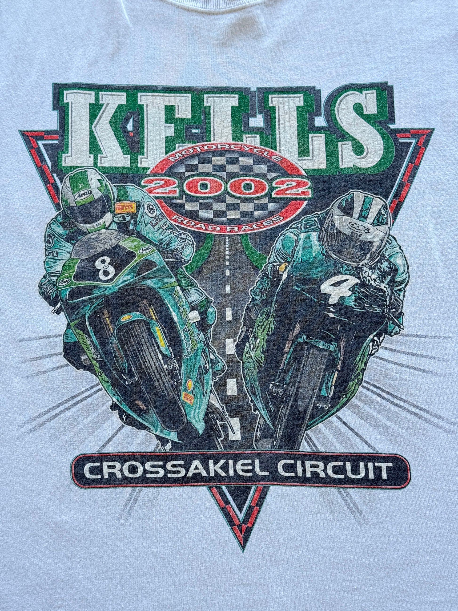 White Kells 2002 Motorcycle Road Races Crossakiel Circuit Y2K Graphic T-Shirt -
