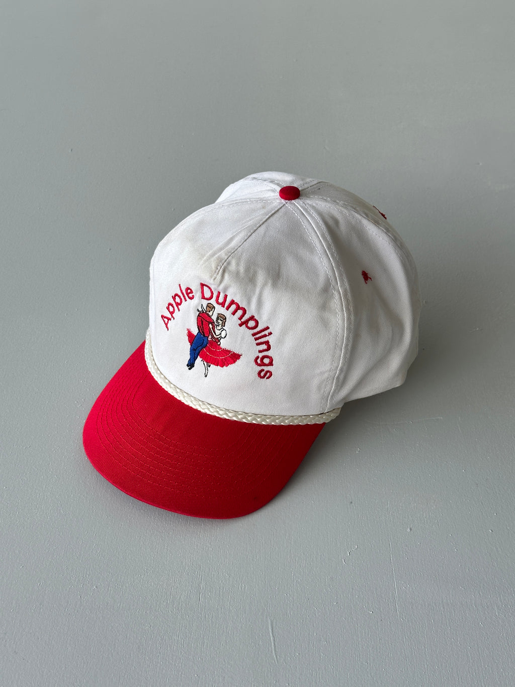 White / Red Apple Dumplings Square Dancing 90's Vintage SnapBack Trucker Cap