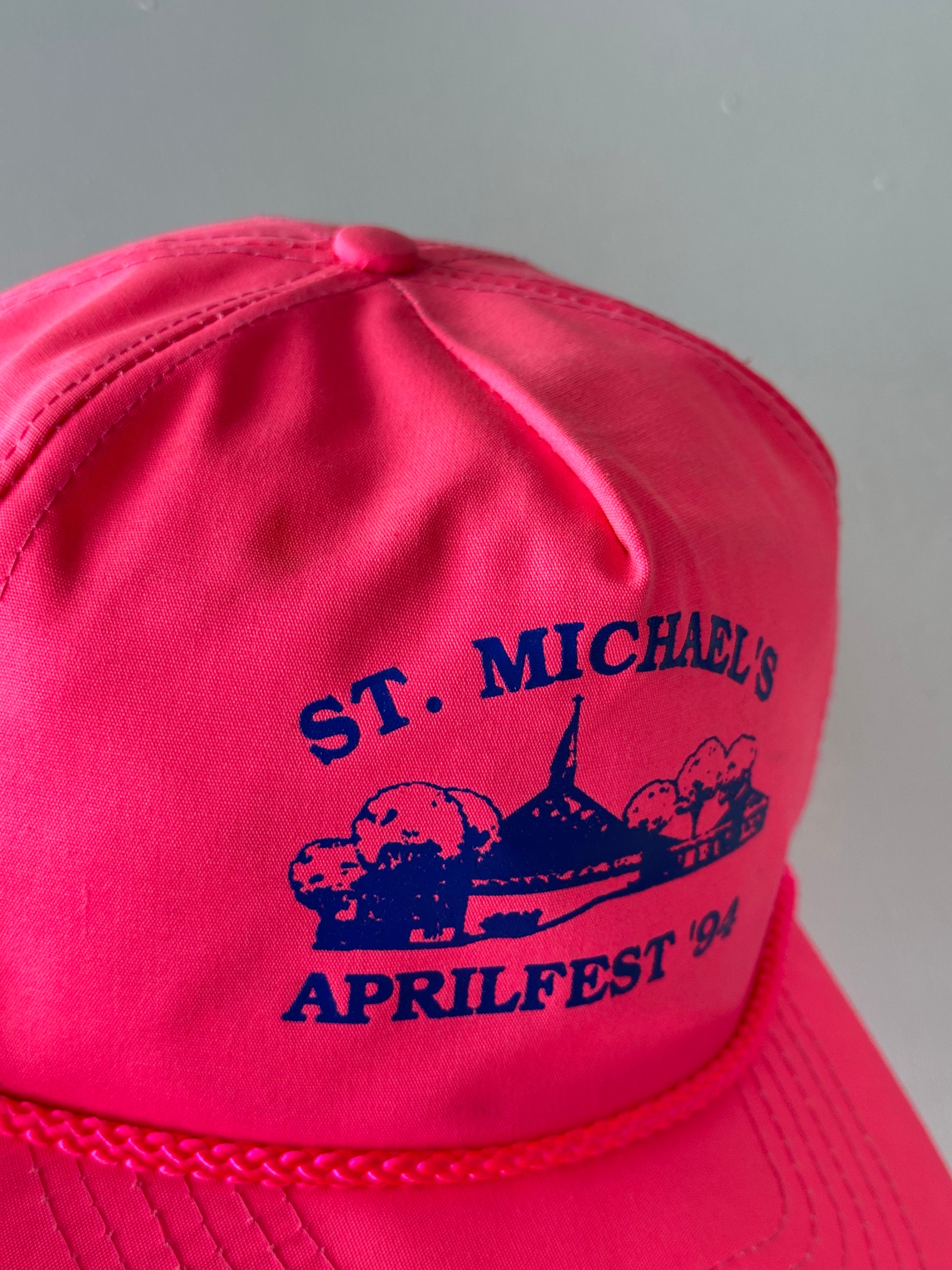 Neon Pink St. Michael's Aprilfest '94 Vintage SnapBack Trucker Cap