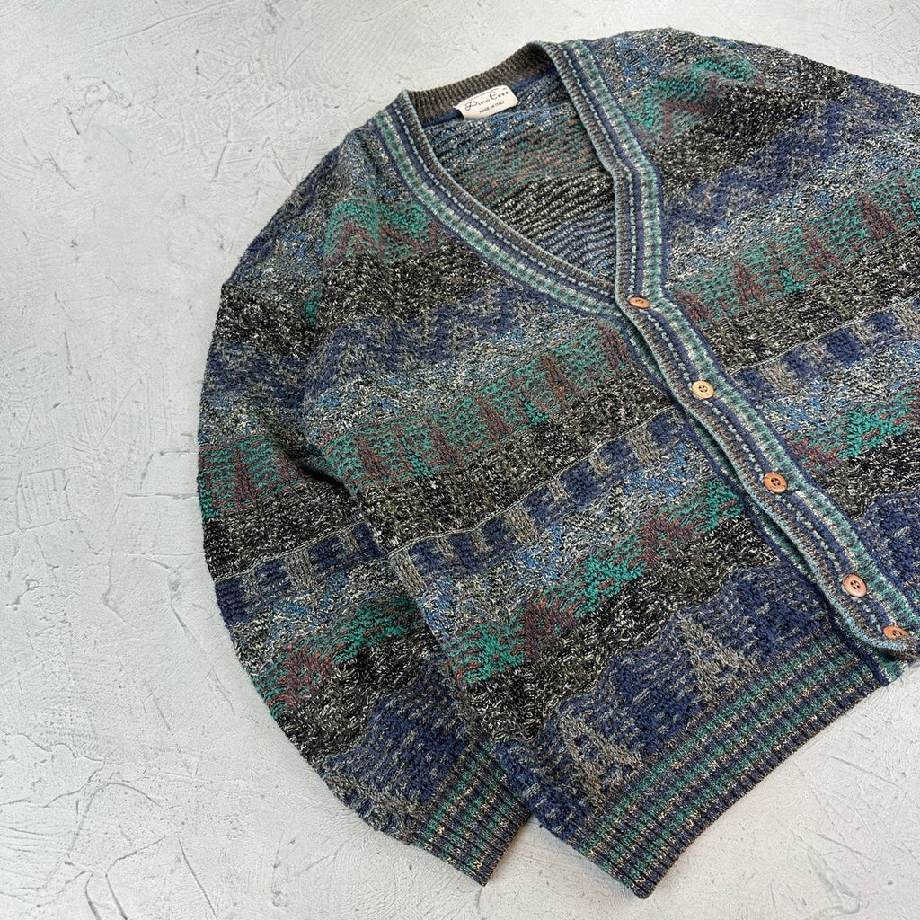 Grey and Blue Knitted Vintage 90s cardigan - XL