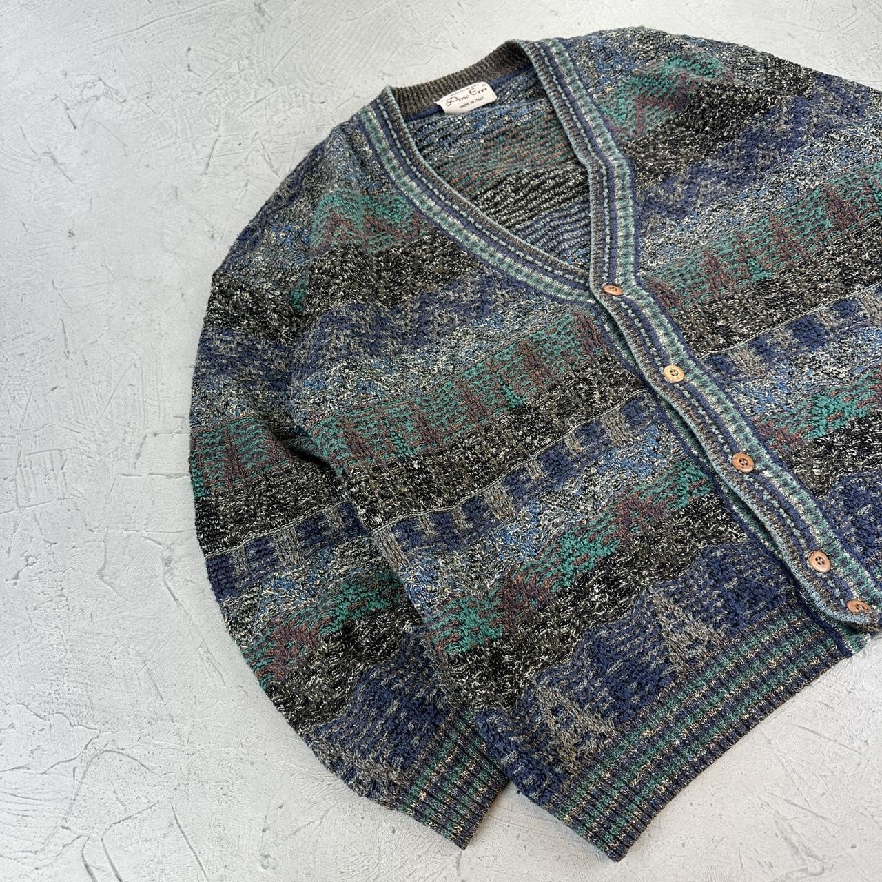 Grey and Blue Knitted Vintage 90s cardigan - XL