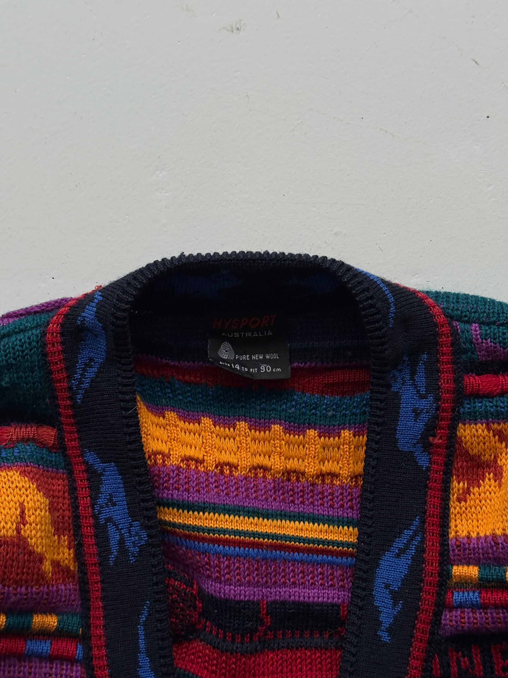 Colourful 3D Knit Woollen 90's Australian Hysport Cardigan -14 / Mens Medium