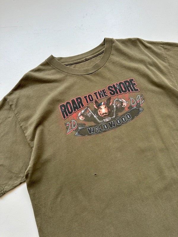 Khaki Green 00s Biker Vintage T-Shirt - Large