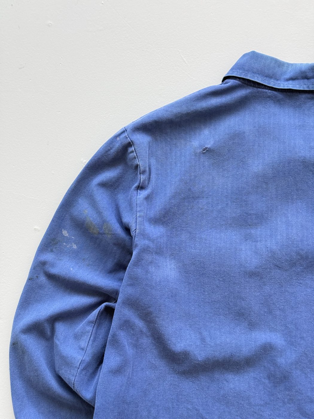 Blue French Herringbone 1970's Vintage Workwear Chore Jacket CH330 - Small
