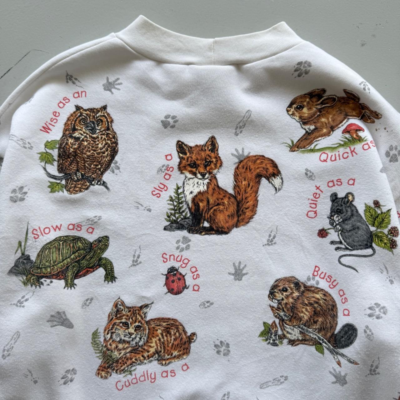 White Cartoon Animal's 90’s Vintage Graphic Sweatshirt - Size 8