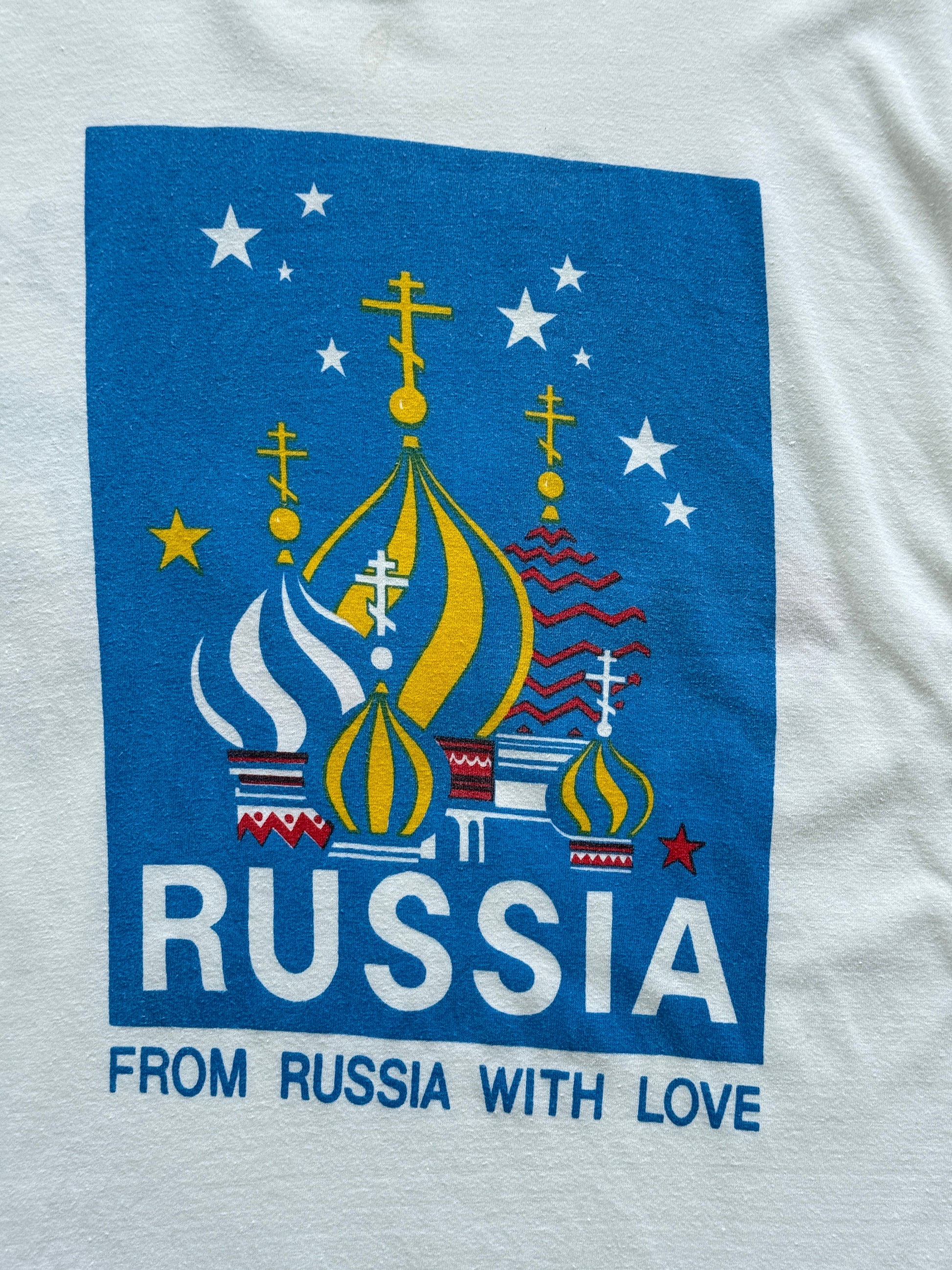 White 'From Russia with Love' 90's Vintage Graphic Tourist T-Shirt - Large