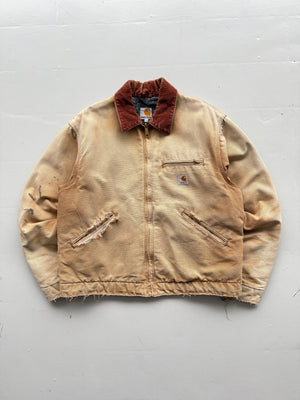 Faded Cream Carhartt 90's Vintage Thrashed  Detroit Jacket - Large