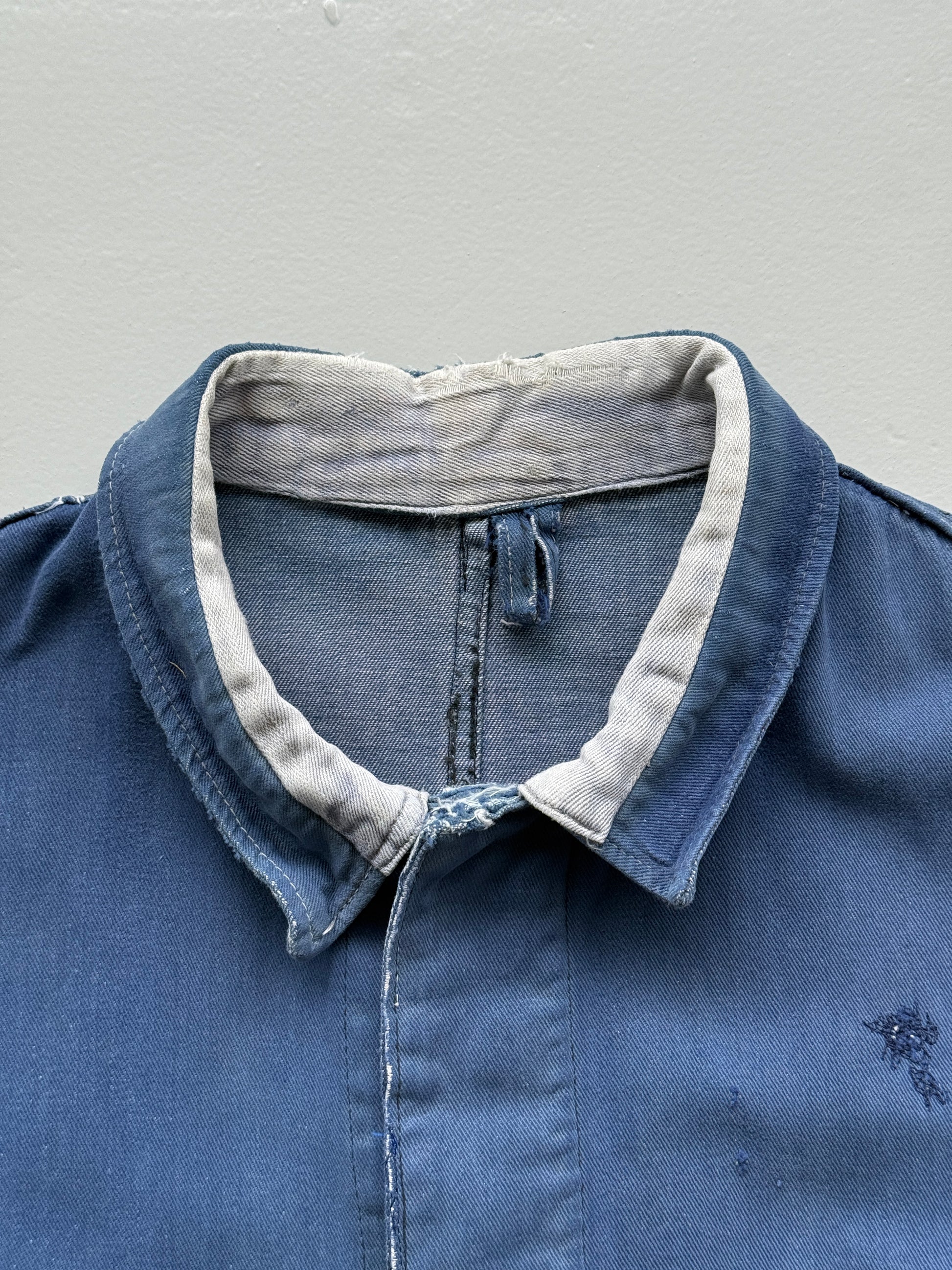 Thrashed Blue Chore Jacket 70's Vintage French Workwear CH146 - Oversized Medium
