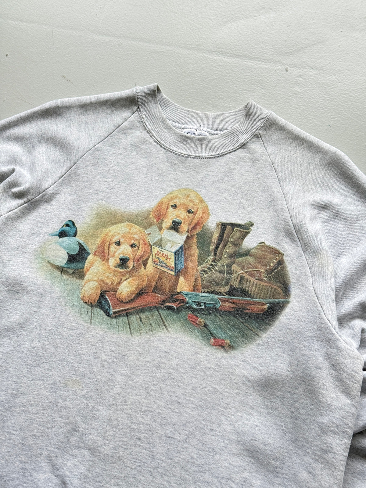 Grey Hunting Dogs Raglan 90's Vintage Graphic Sweatshirt - Medium