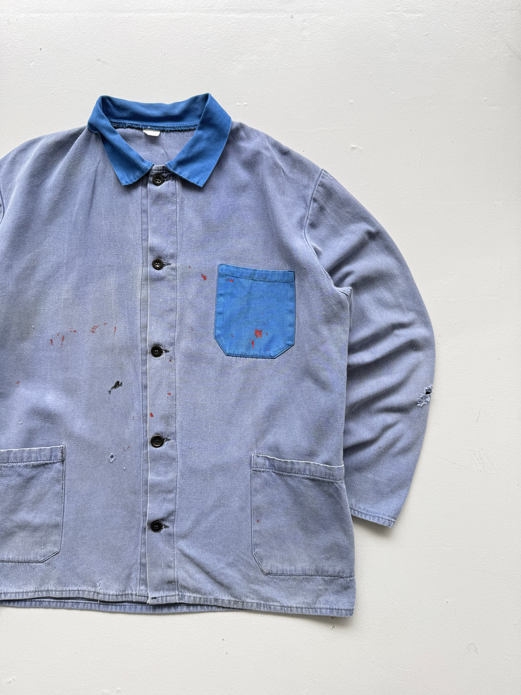 Faded Blue Auto B.O.A.T. French 1960s Vintage Workwear Chore Jacket CH396 - Larg