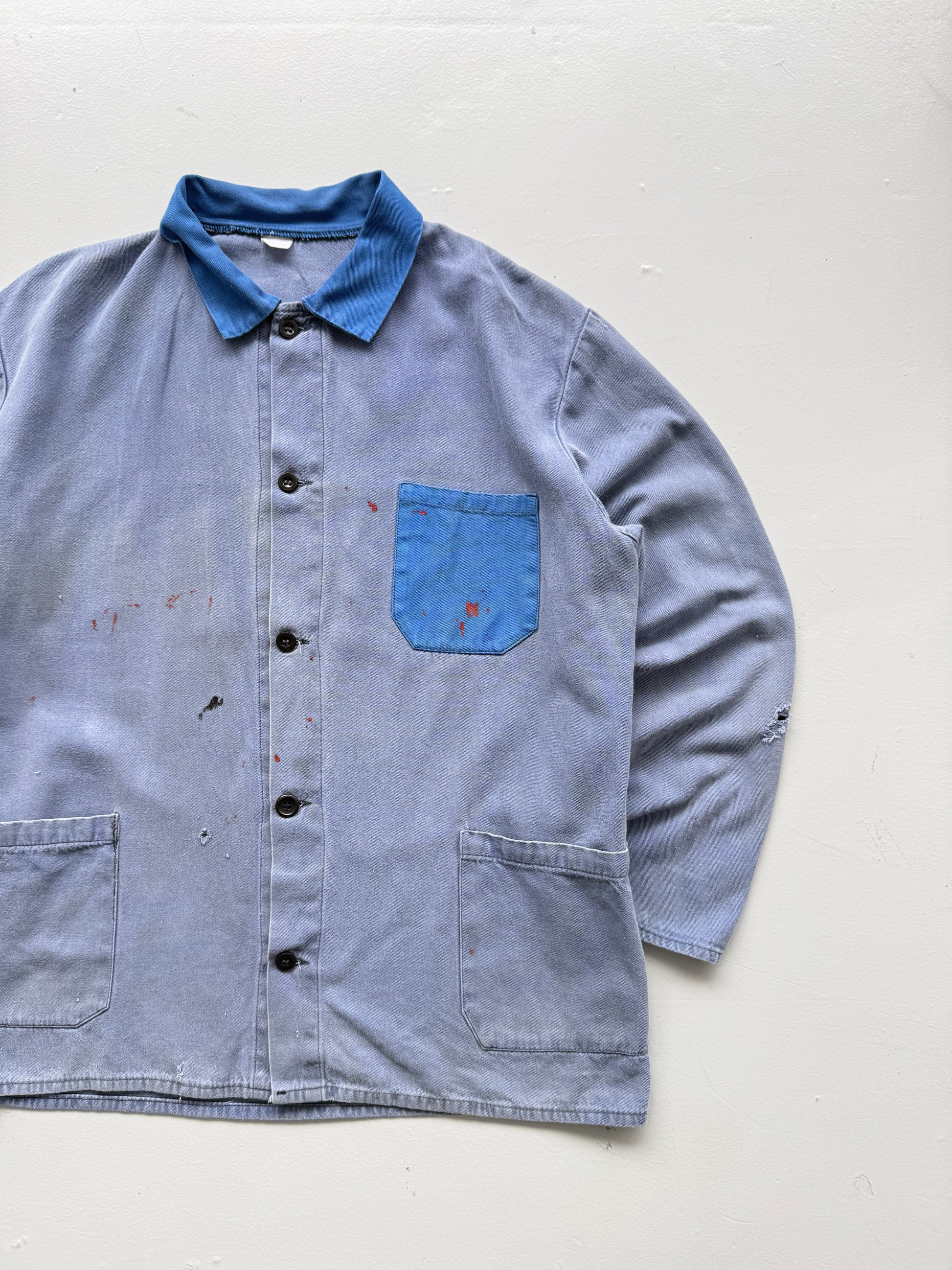 Faded Blue Auto B.O.A.T. French 1960s Vintage Workwear Chore Jacket CH396 - Larg