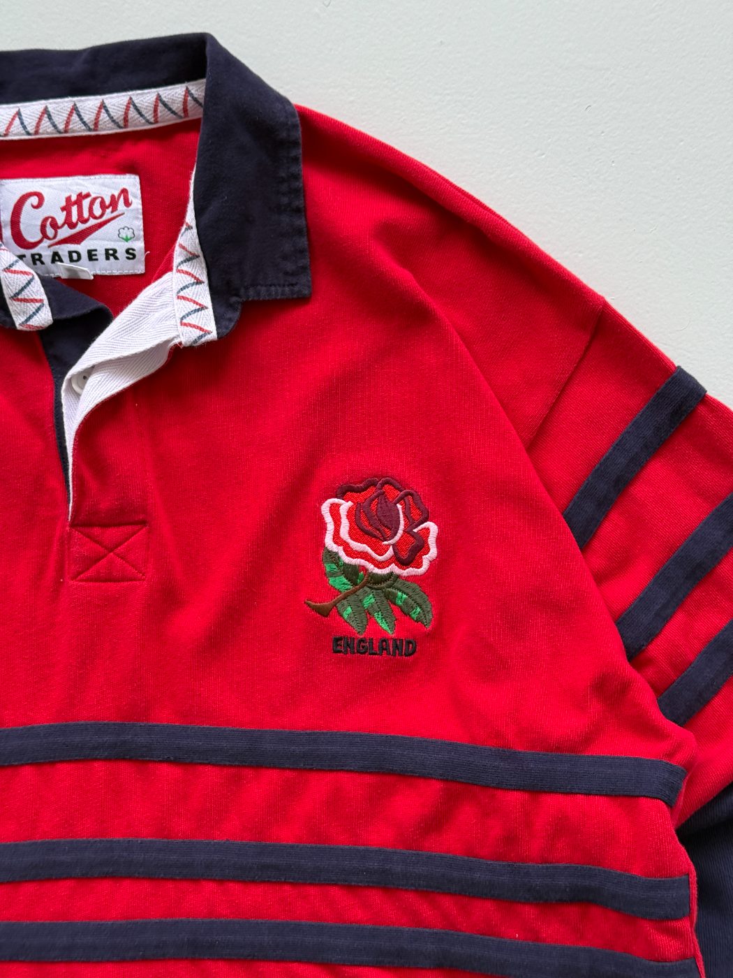 Cotton Traders England Rose Vintage Long Sleeve Rugby Polo Jersey - Large