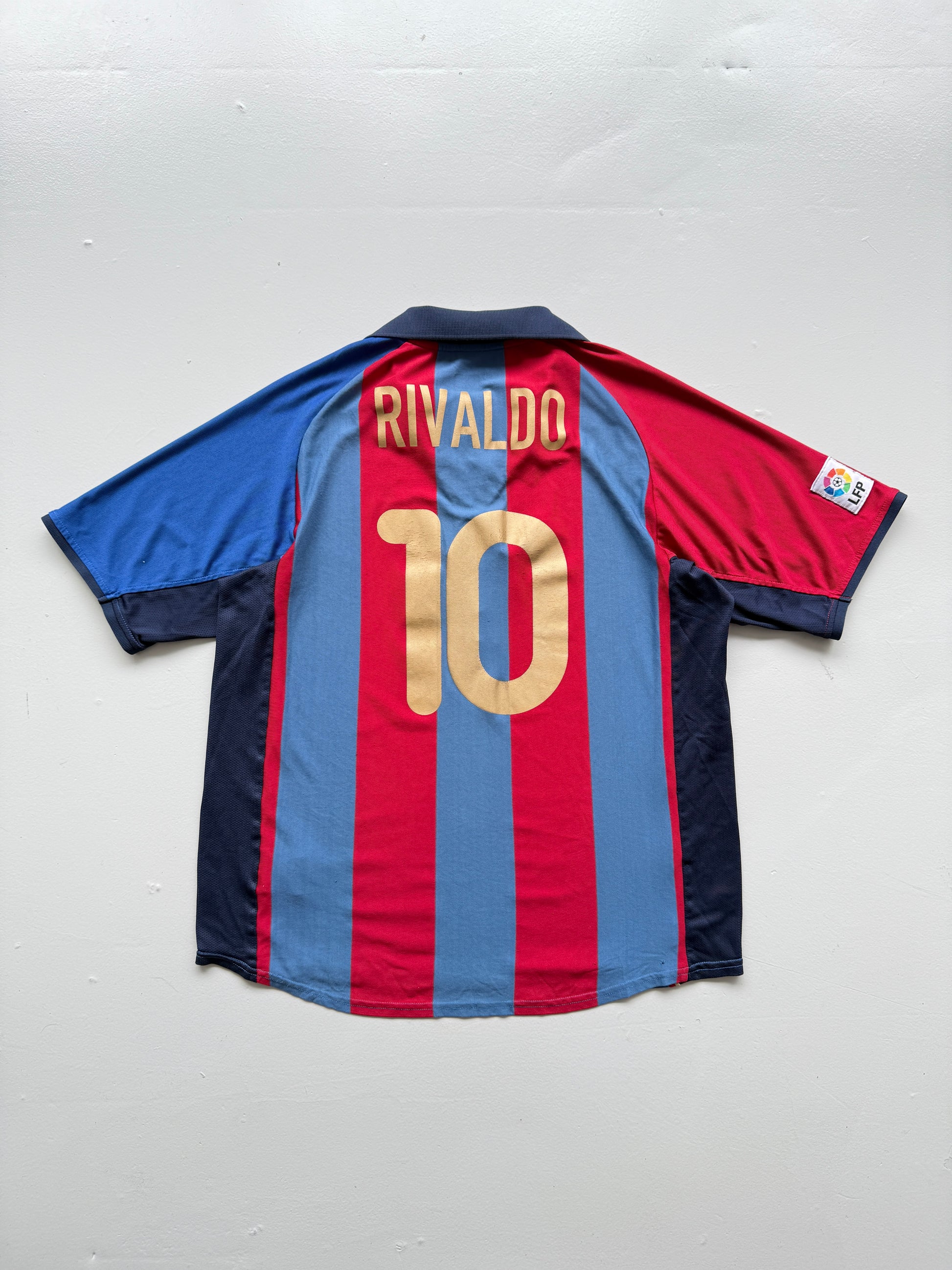 Nike FC Barcelona Rivaldo #10 00's Vintage Home Football Shirt - Large