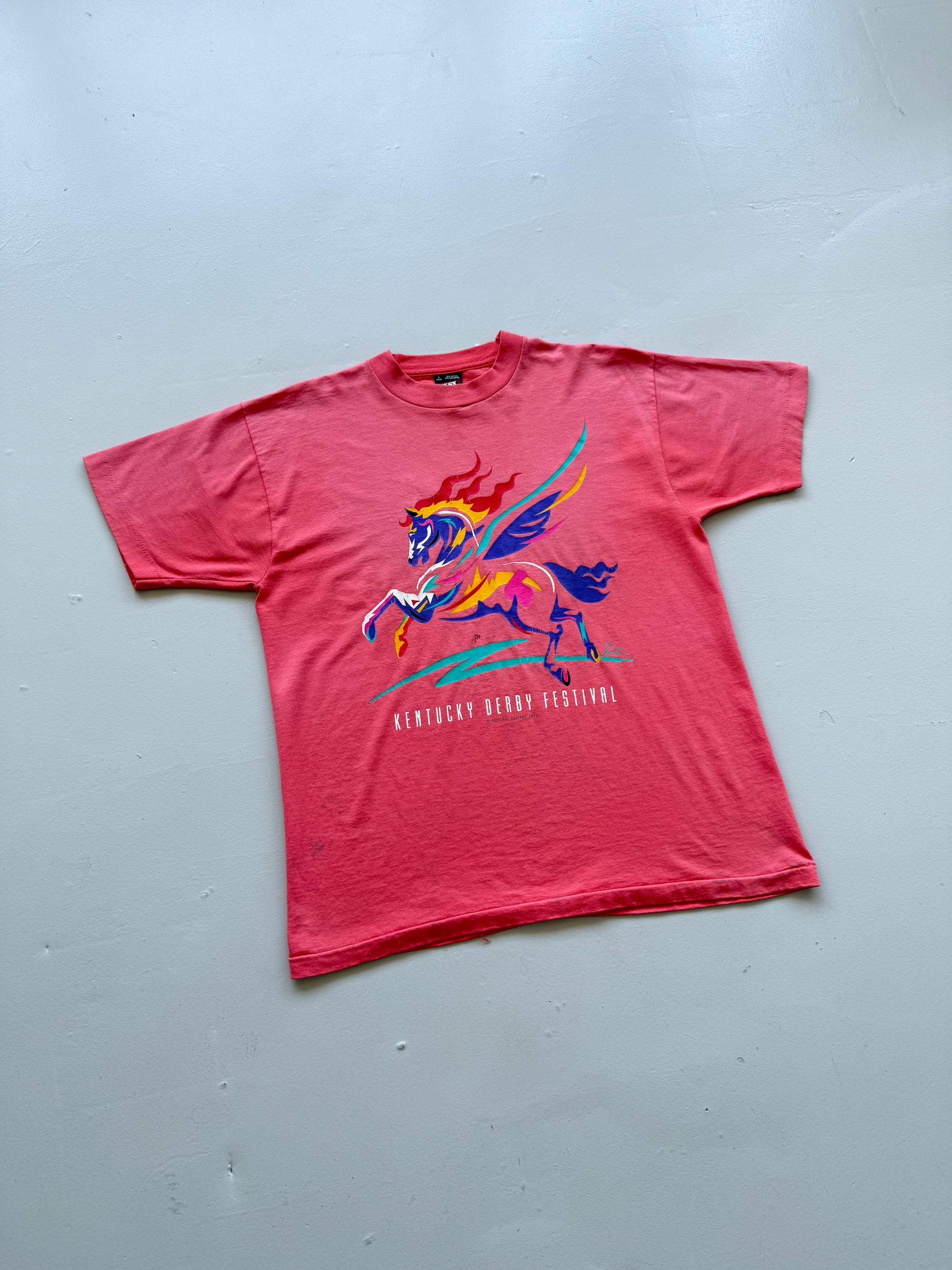 Pink Kentucky Derby Festival 90's Vintage Single Stitch Graphic T-Shirt - Large