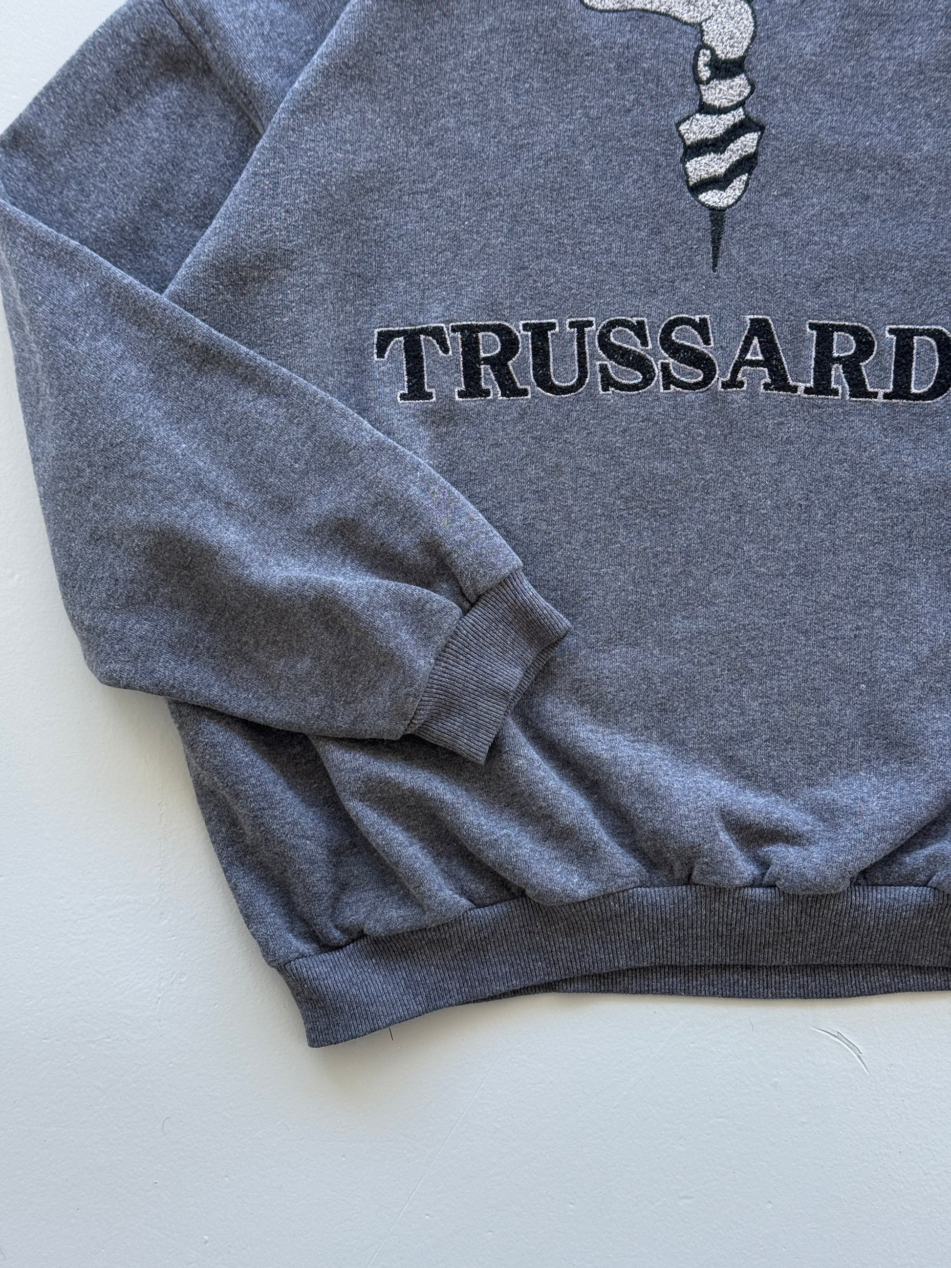 Grey Trussardi 90's Vintage Designer Italian Graphic Sweatshirt - Medium