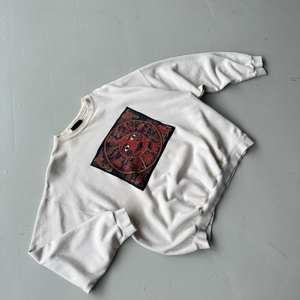 Cream Celestial Star Sign Art 90’s Vintage Graphic Sweatshirt - Large Boxy