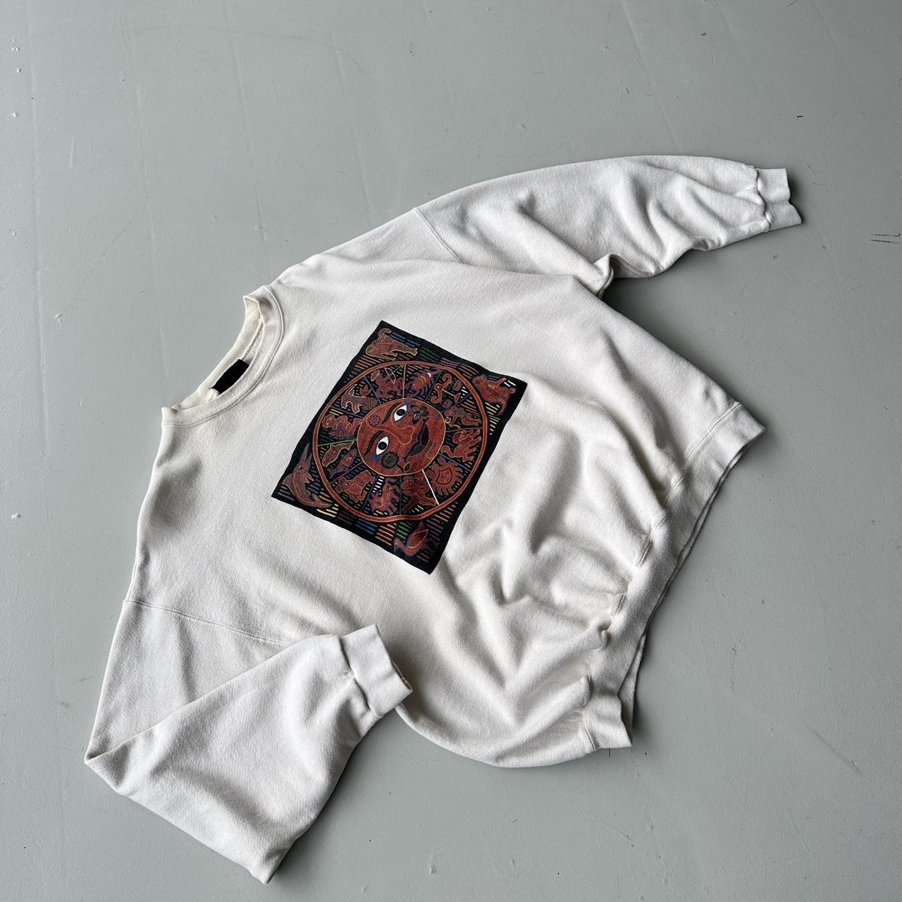 Cream Celestial Star Sign Art 90’s Vintage Graphic Sweatshirt - Large Boxy