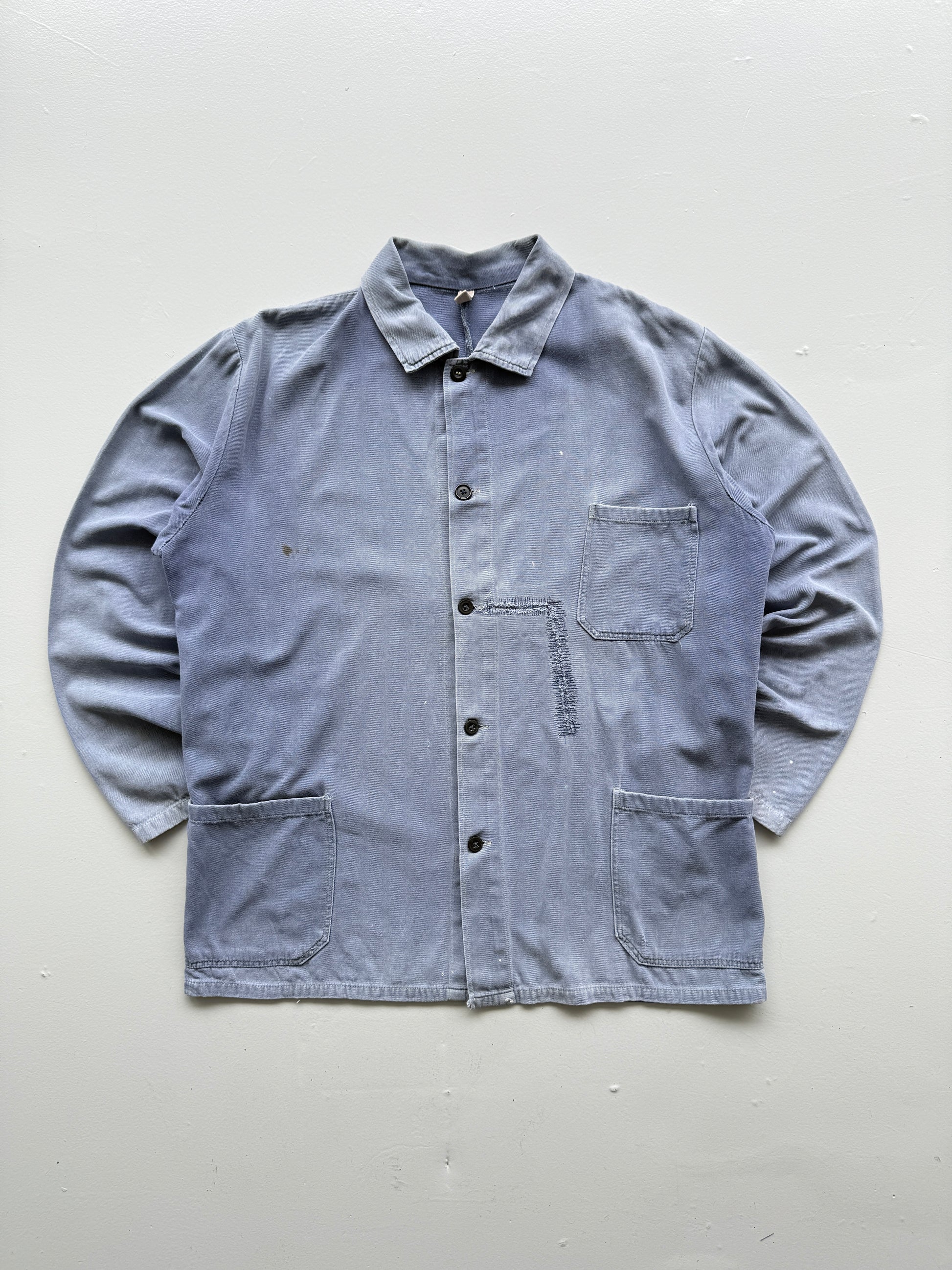 Faded Blue French Chore Jacket 80's Vintage Workwear CH225 - Large