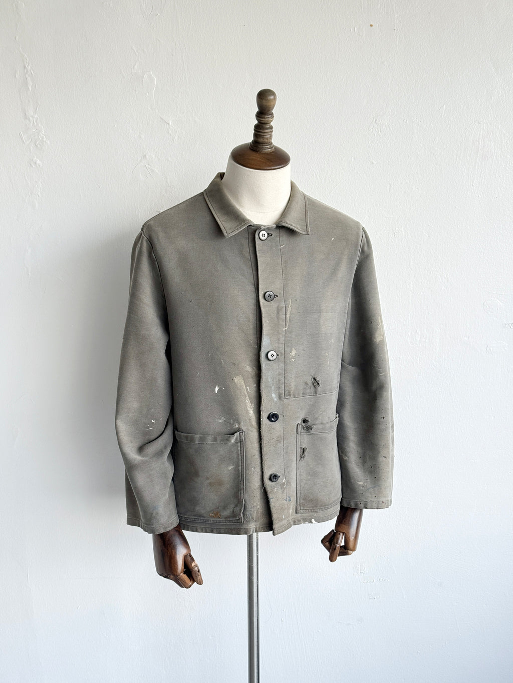 Thrashed Grey French Moleskin 1960s/70s Vintage Chore Jacket CH538