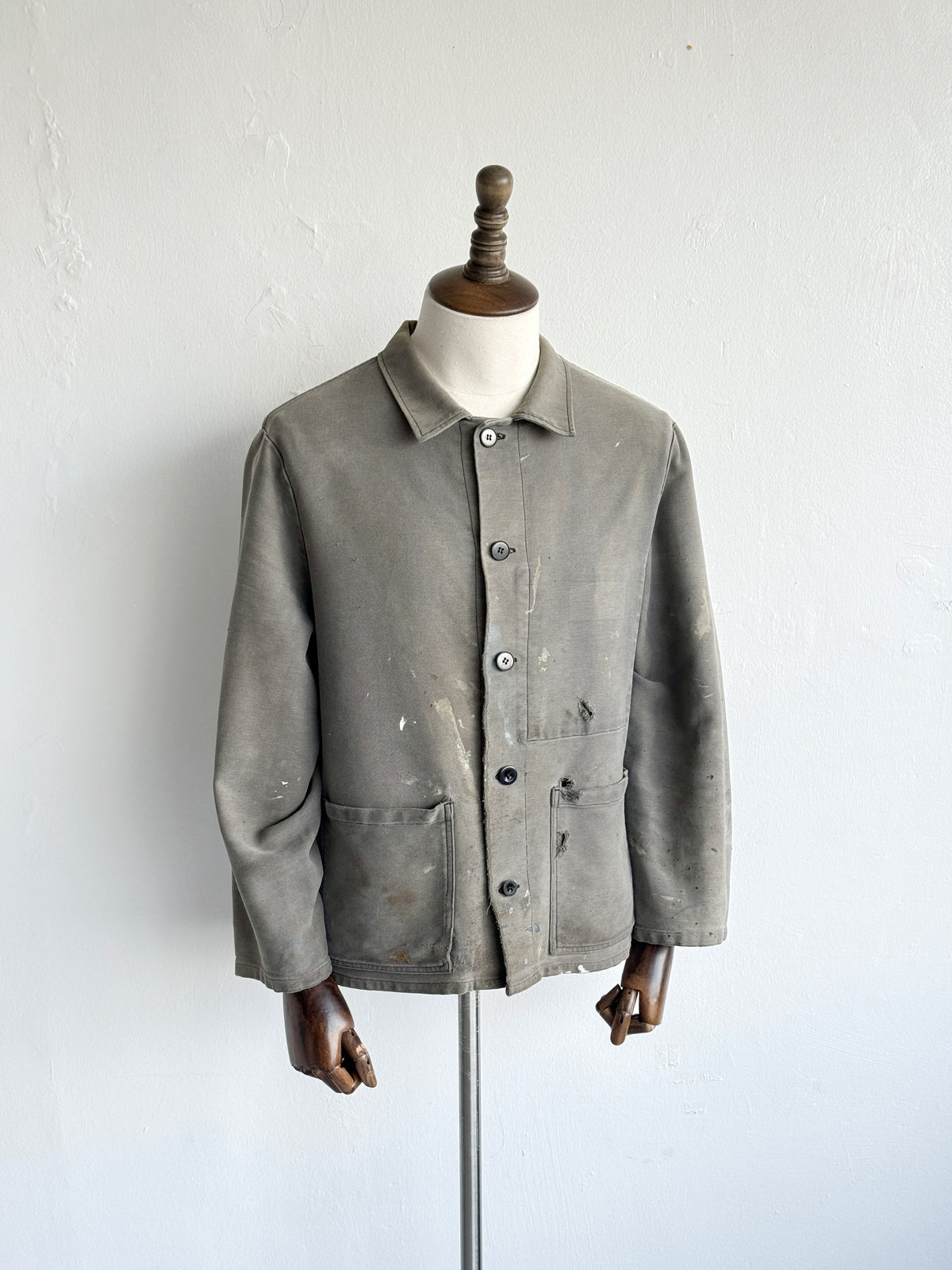 Thrashed Grey French Moleskin 1960s/70s Vintage Chore Jacket CH538