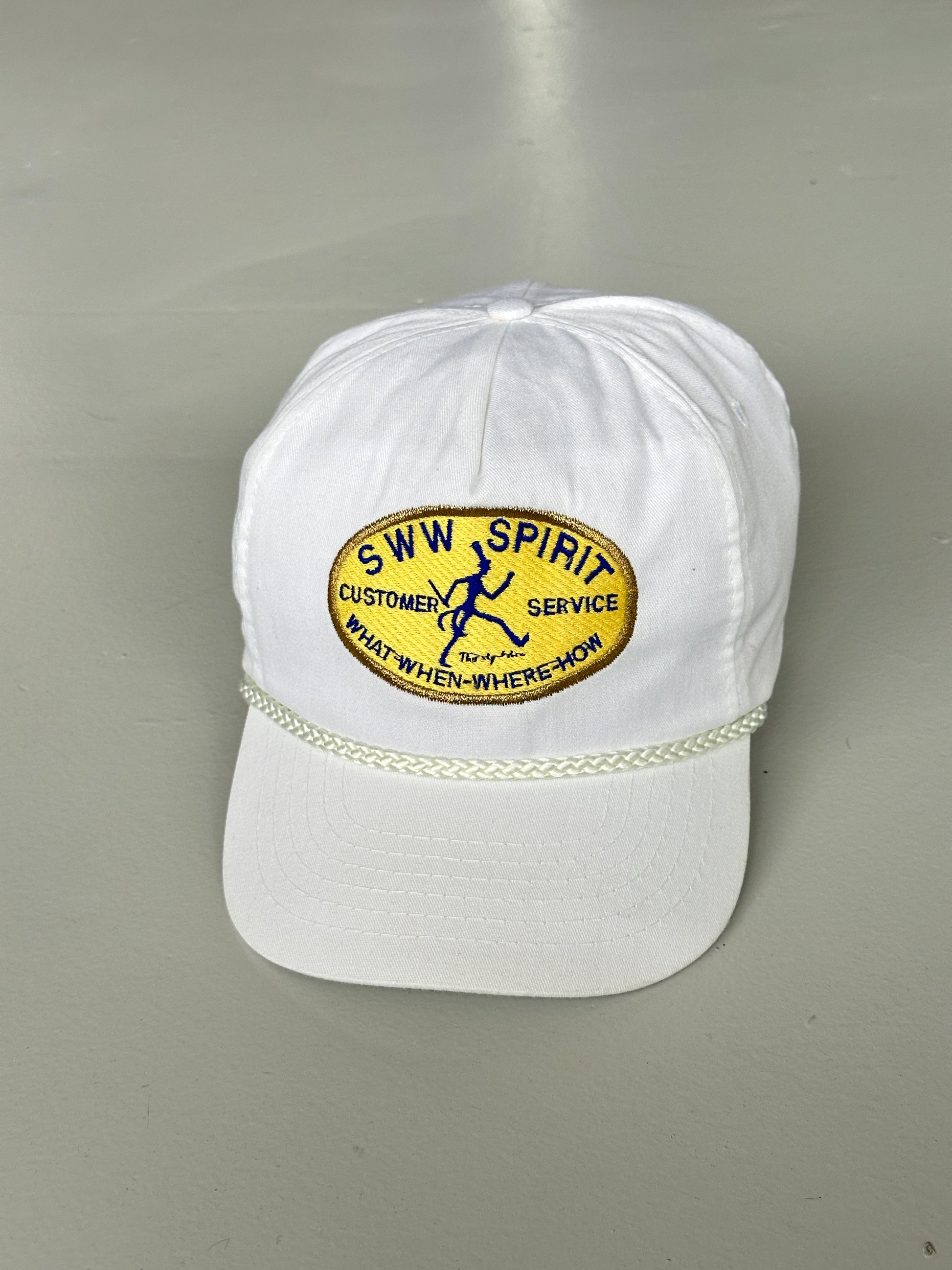 White SWW Spirit Customer Service 90's Vintage SnapBack Trucker Cap